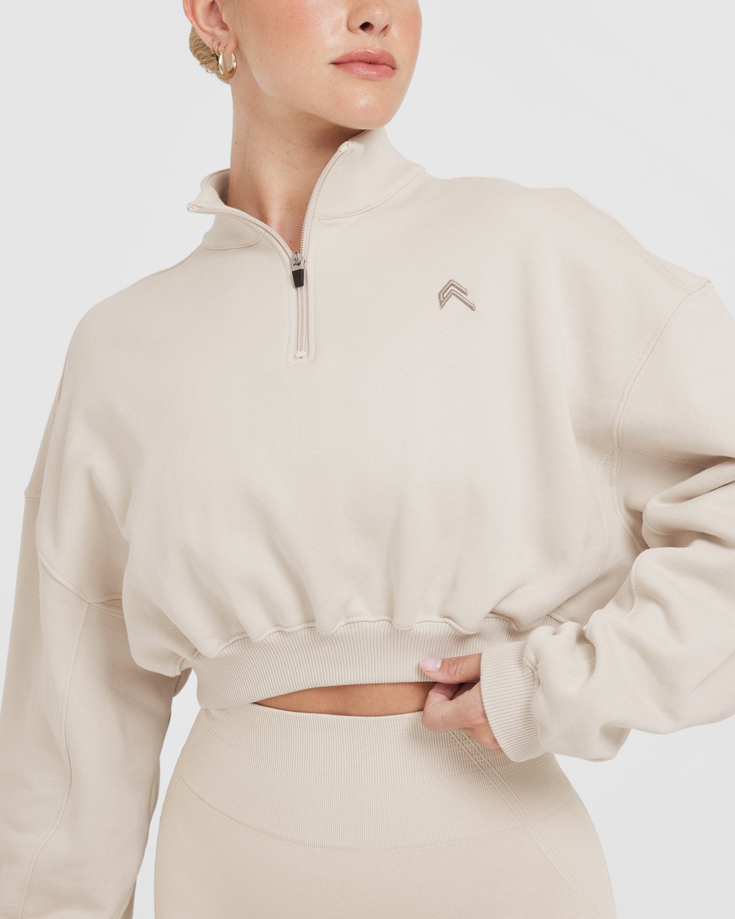All Day Lightweight Crop 1/4 Zip Sweatshirt | Sand - Image 4