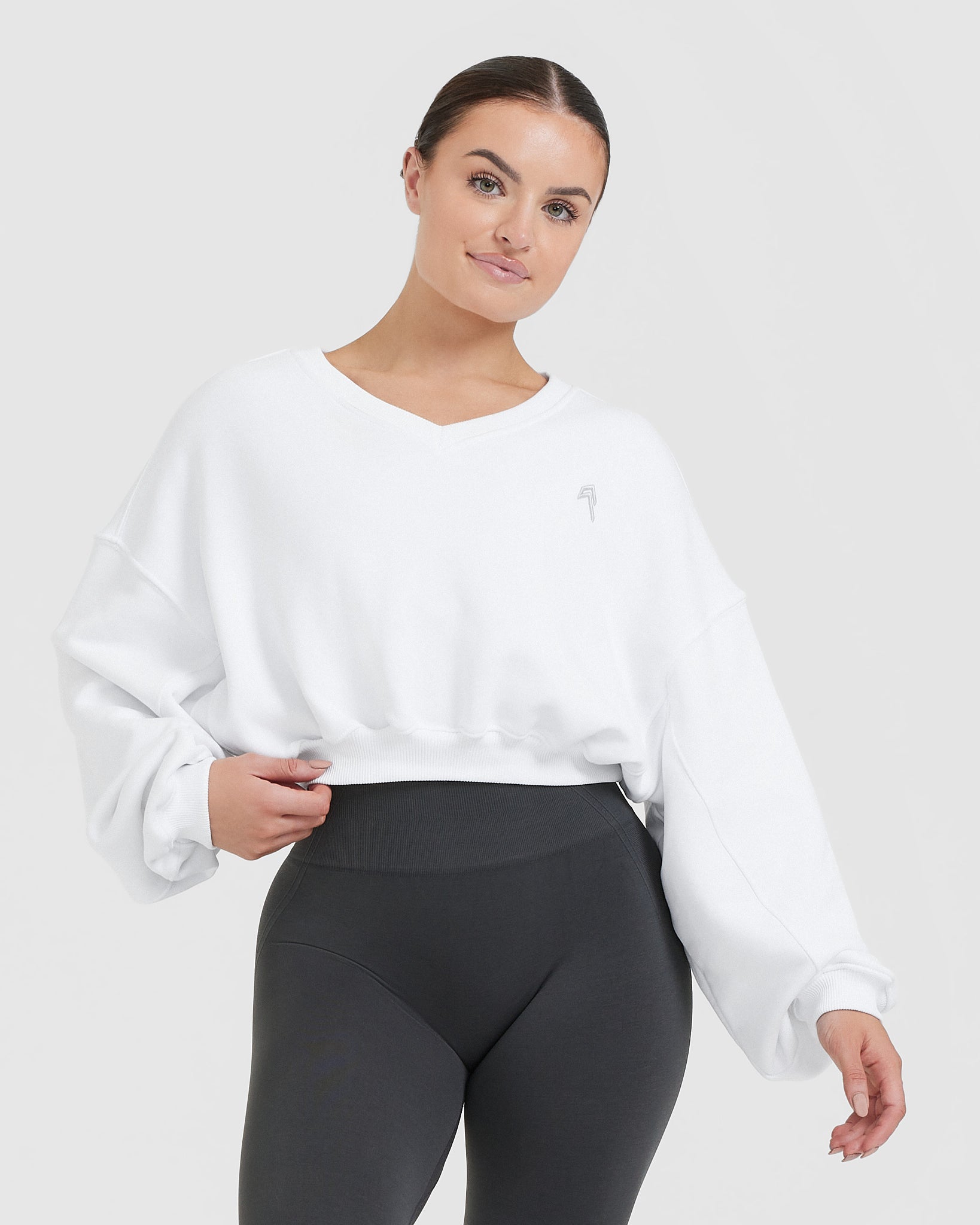All Day Lightweight Oversized V Neck Sweatshirt | White