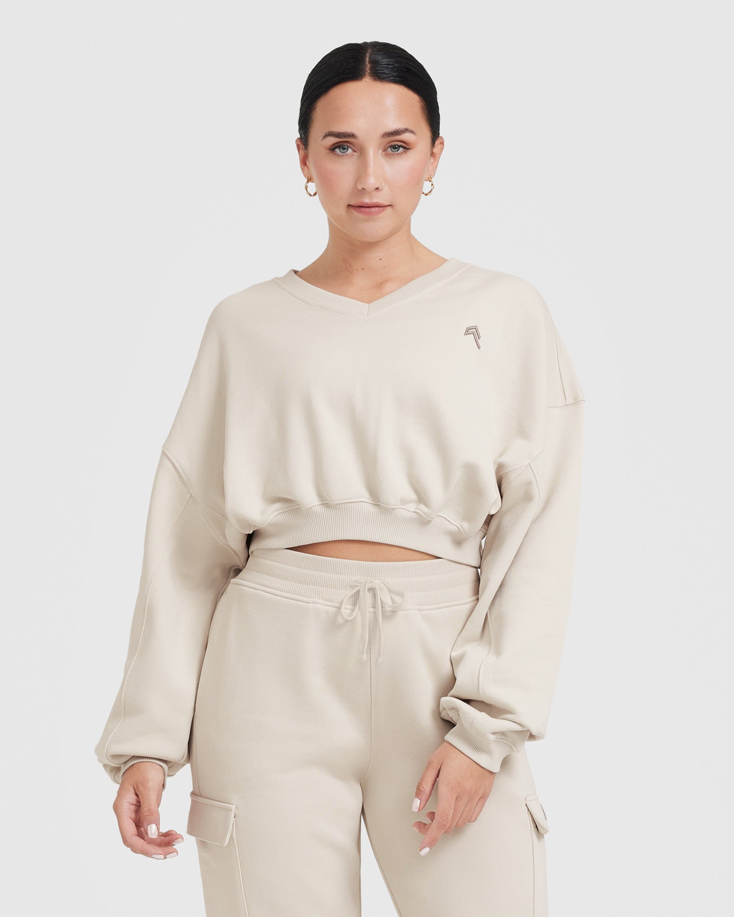 All Day Lightweight Oversized V Neck Sweatshirt | Sand
