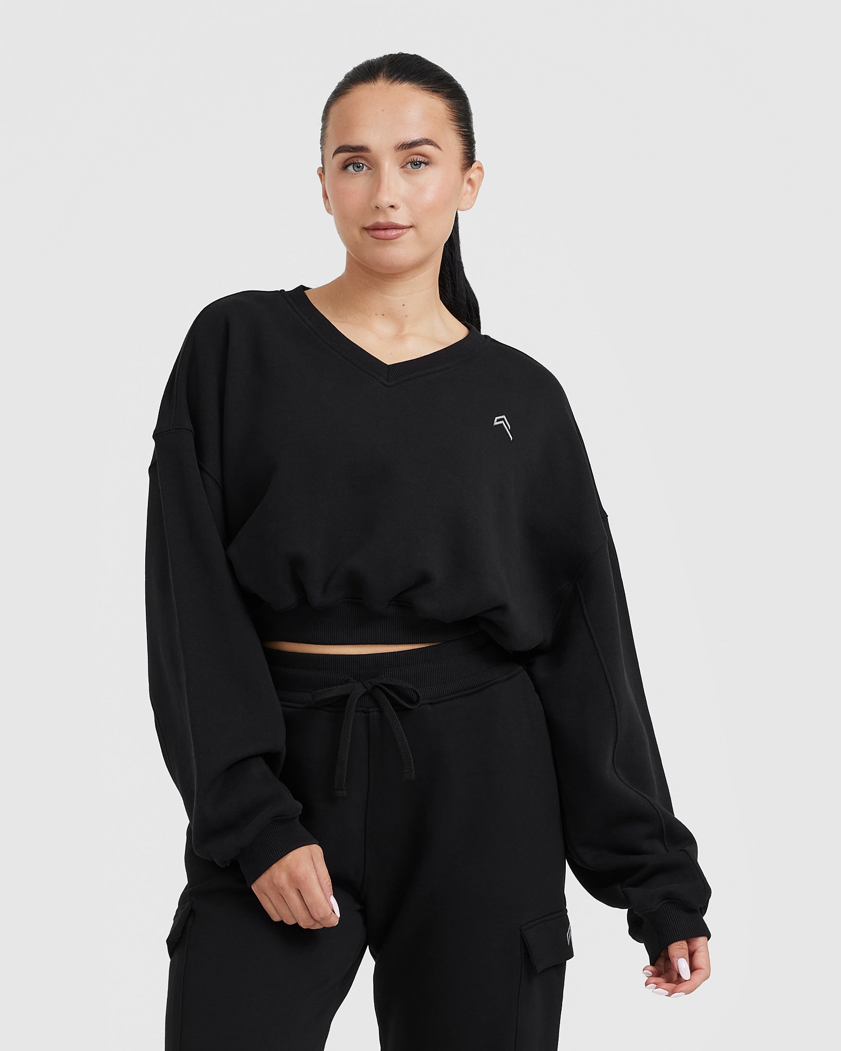 All Day Lightweight Oversized V Neck Sweatshirt | Black