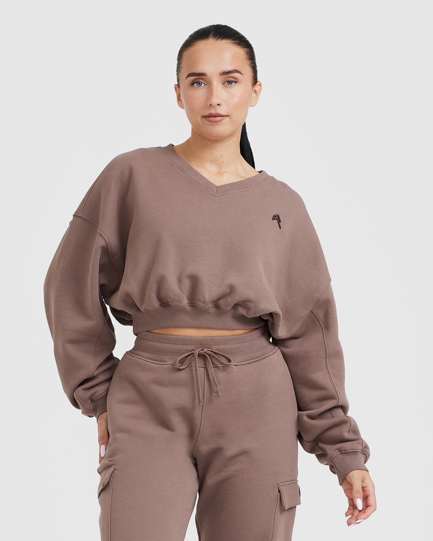 All Day Lightweight Oversized V Neck Sweatshirt | Cool Brown