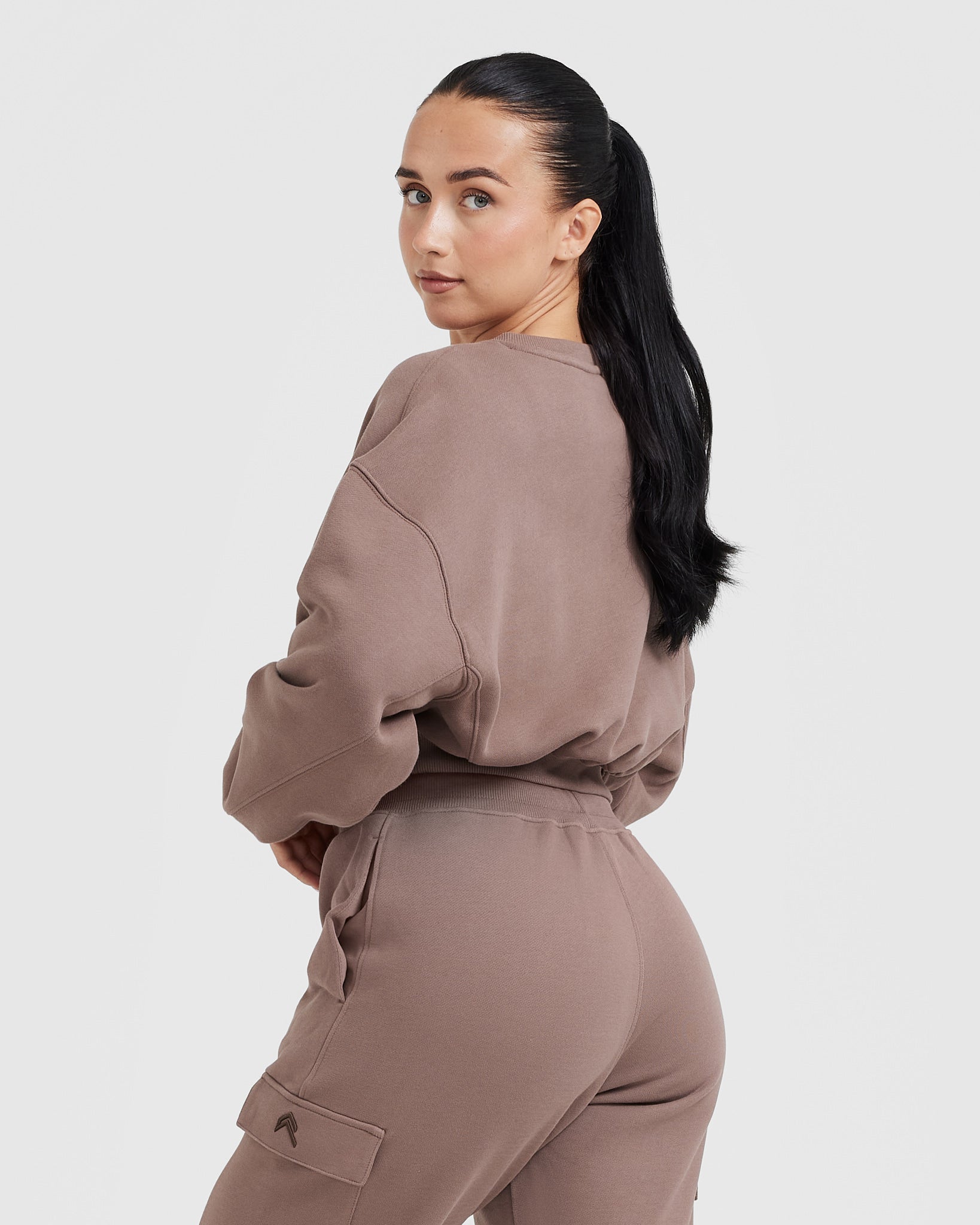 Alternative view of All Day Lightweight Oversized V Neck Sweatshirt | Cool Brown