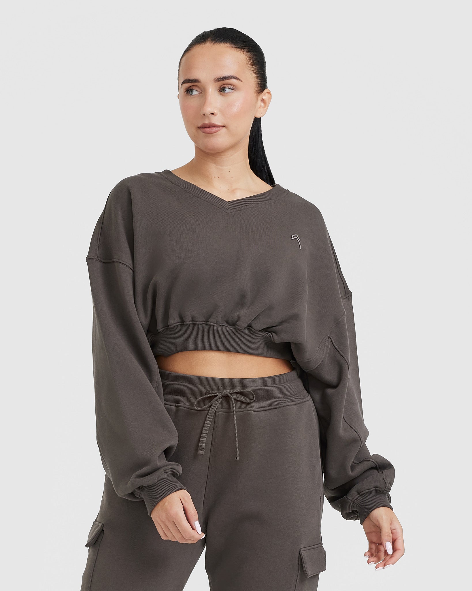 All Day Lightweight Oversized V Neck Sweatshirt | Deep Taupe