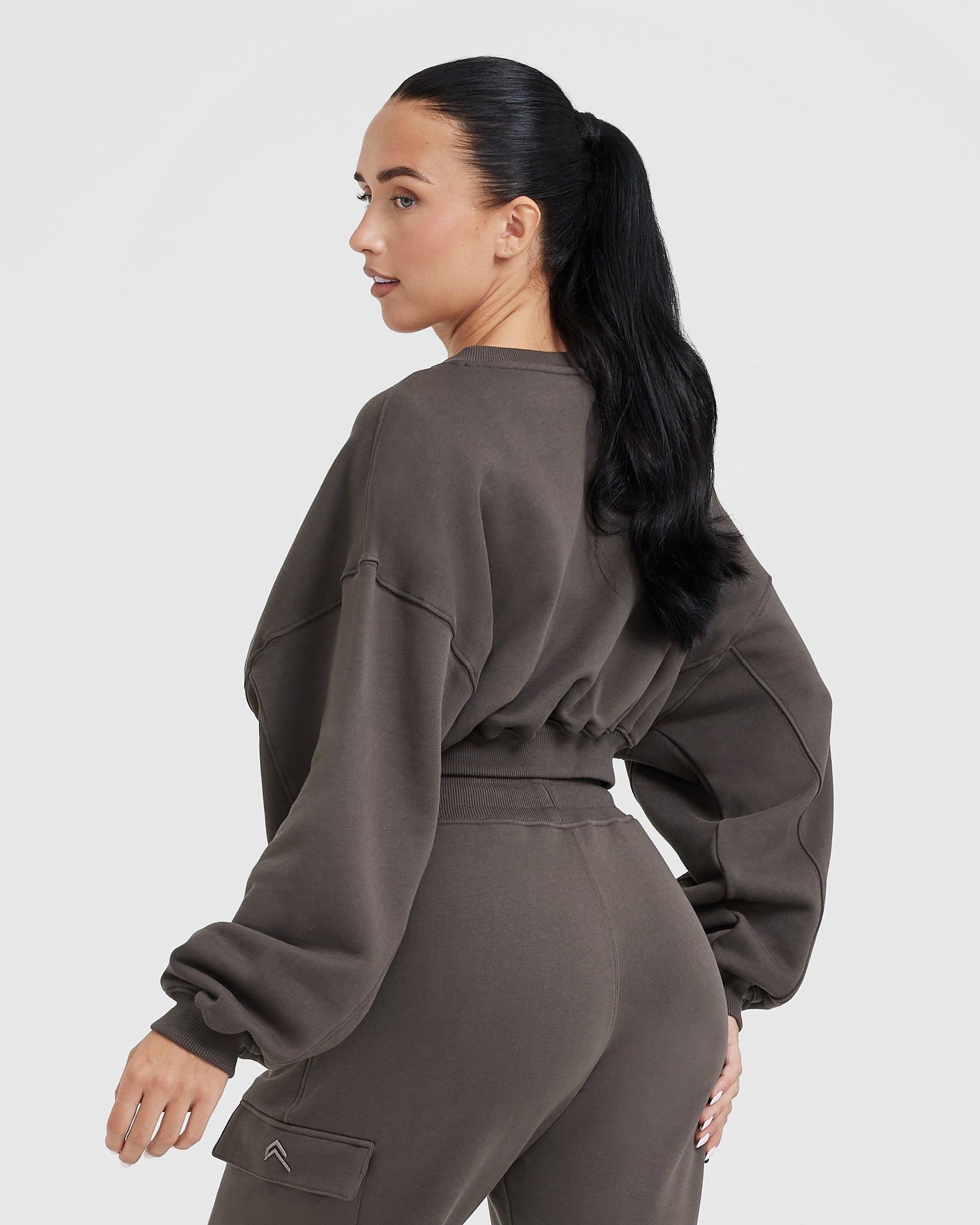 Alternative view of All Day Lightweight Oversized V Neck Sweatshirt | Deep Taupe