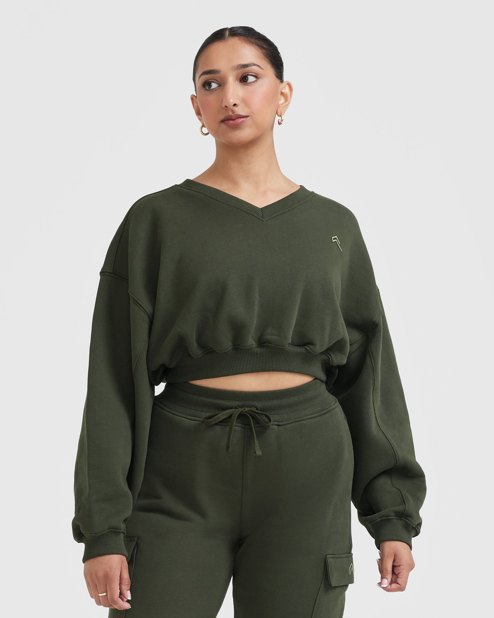 All Day Lightweight Oversized V Neck Sweatshirt | Khaki