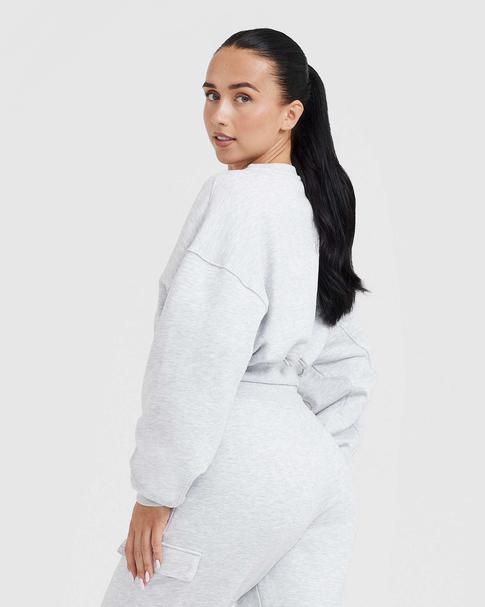 Alternative view of All Day Lightweight Oversized V Neck Sweatshirt | Light Grey Marl
