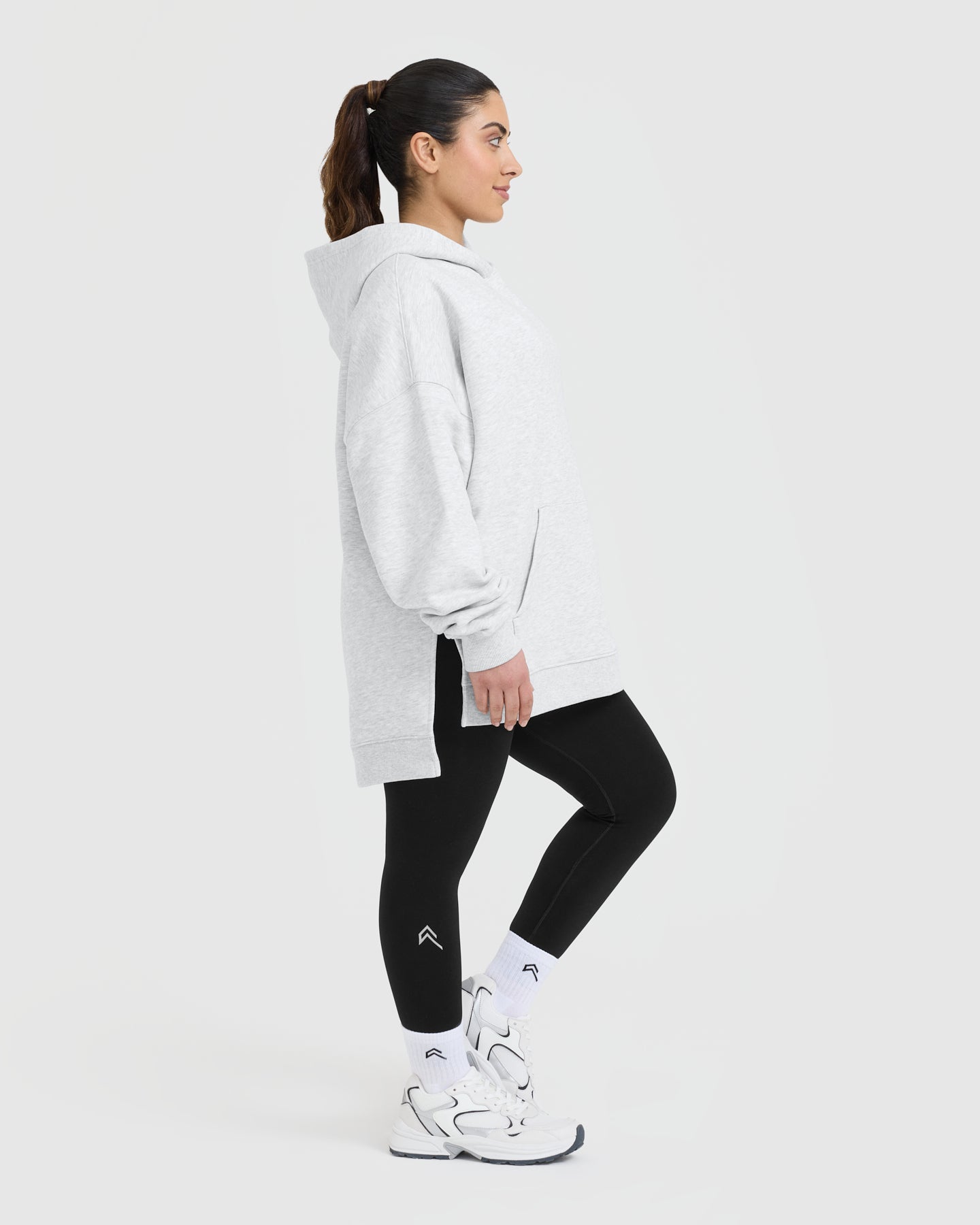 All Day Longline Hoodie | Light Grey Marl - Image 3