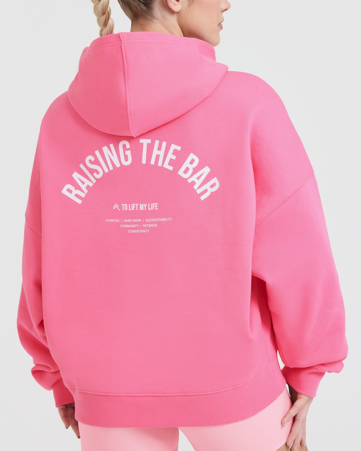 Raising the Bar Graphic Unisex Oversized Hoodie | Peony Pink - Image 5