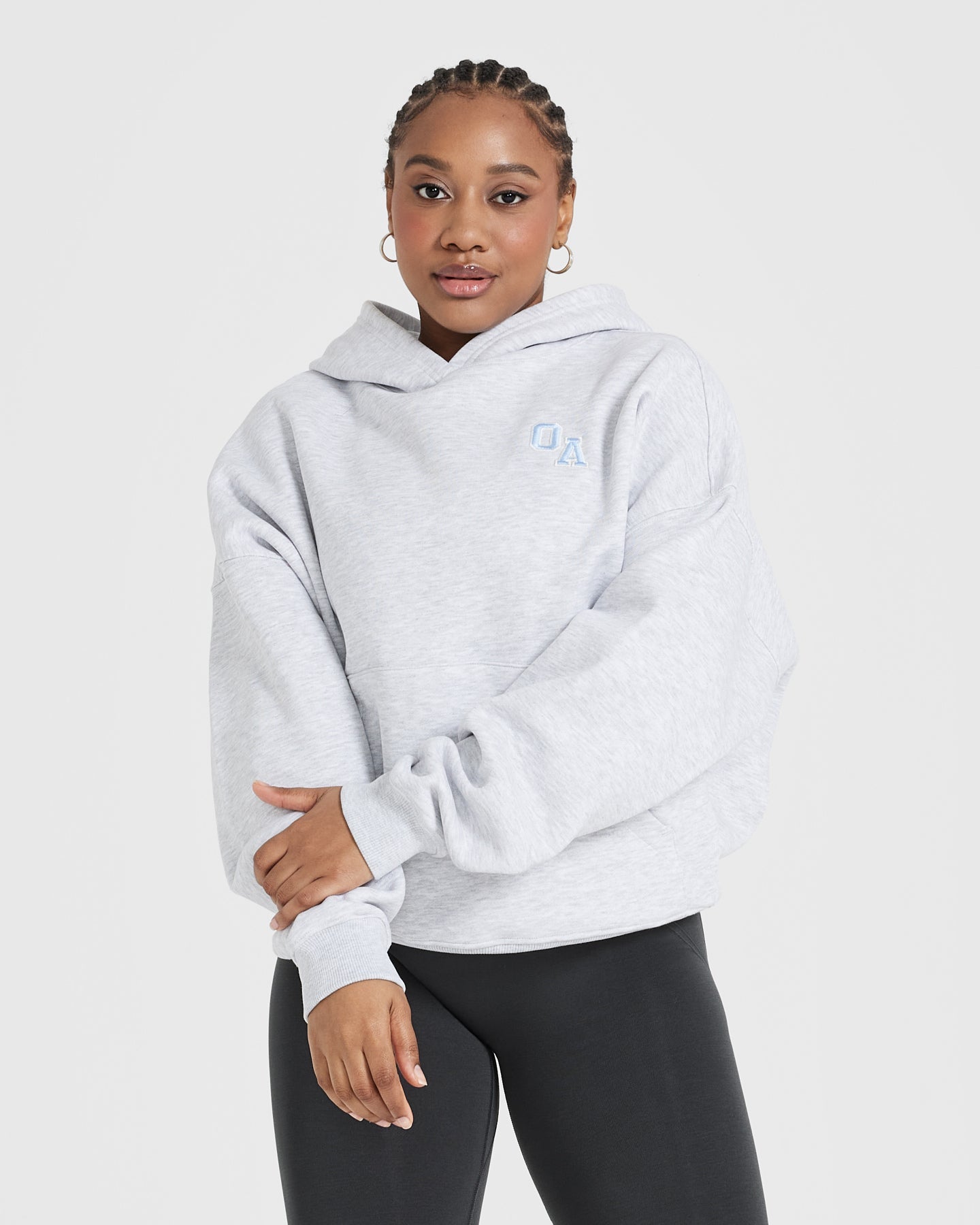 All Day Varsity Oversized Hoodie | Light Grey Marl - Image 3
