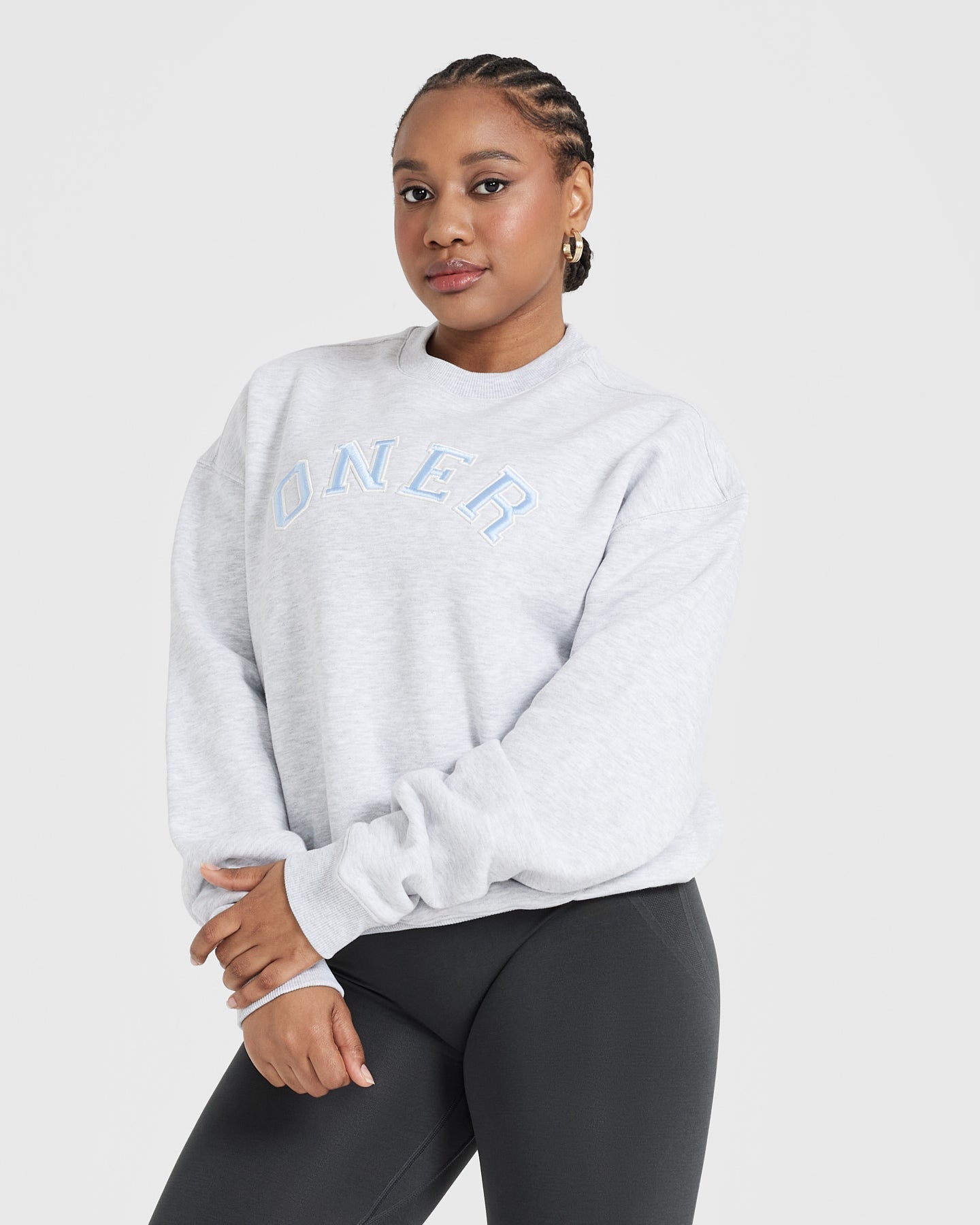 All Day Varsity Oversized Sweatshirt | Light Grey Marl - Image 3