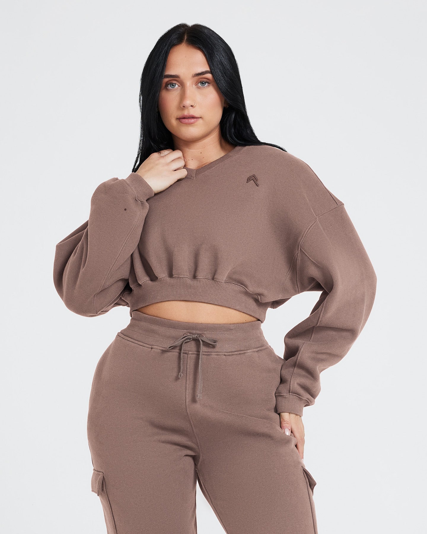 All Day Oversized V Neck Sweatshirt | Cool Brown
