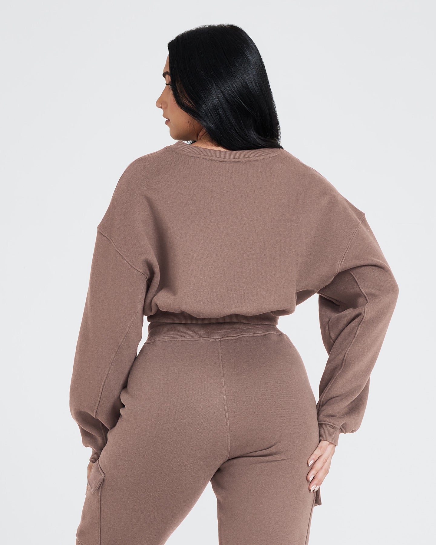Alternative view of All Day Oversized V Neck Sweatshirt | Cool Brown