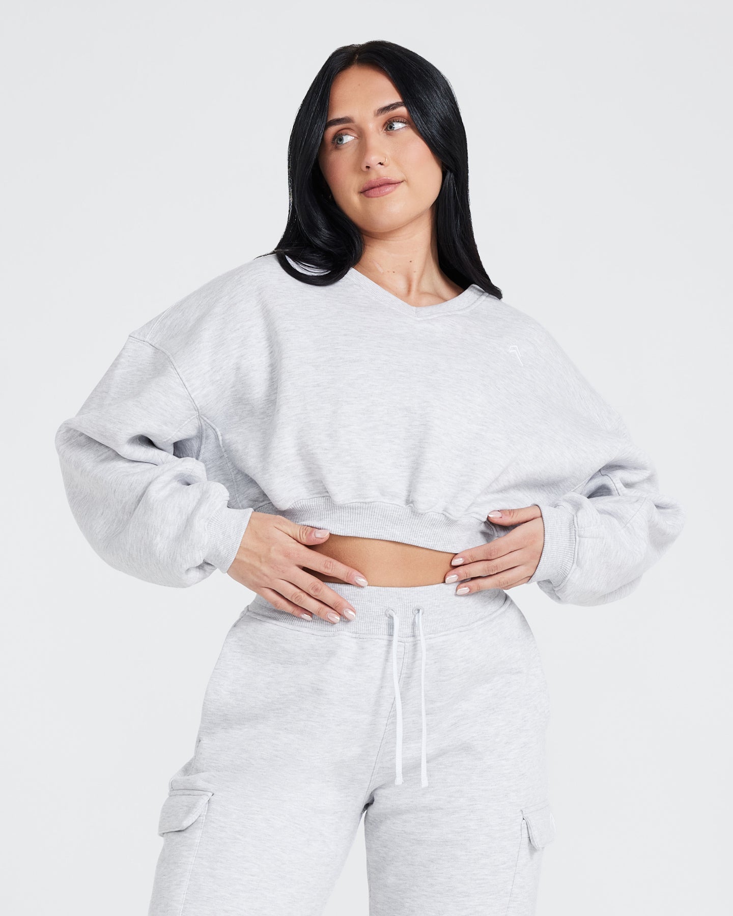 All Day Oversized V Neck Sweatshirt | Light Grey Marl