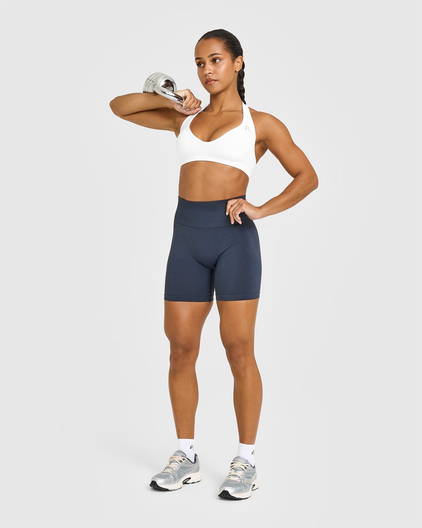 EffortlessLift Seamless Halter Neck Sports Bra | White - Image 3