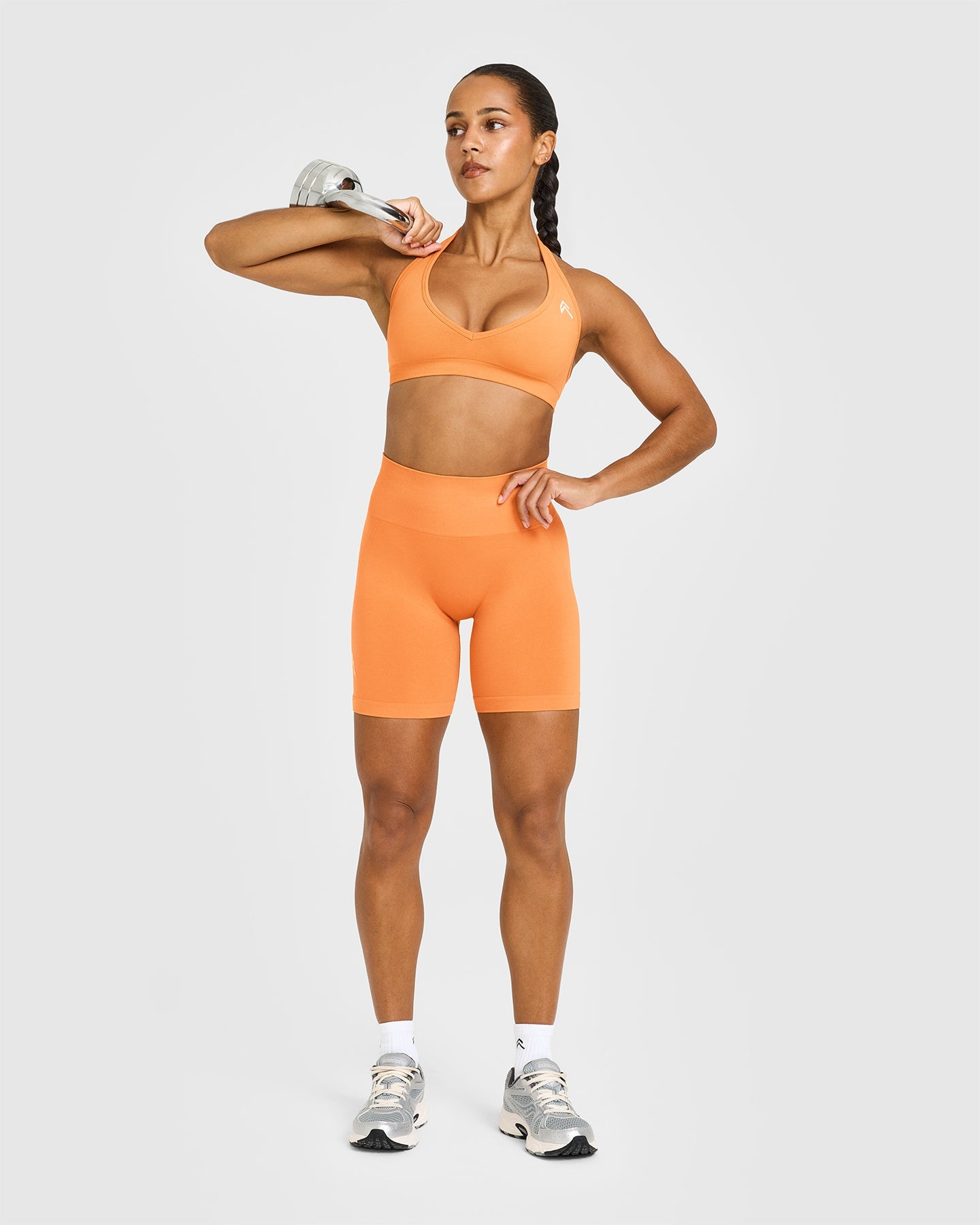 EffortlessLift Seamless Shorts with White Logo | Apricot Orange - Image 3