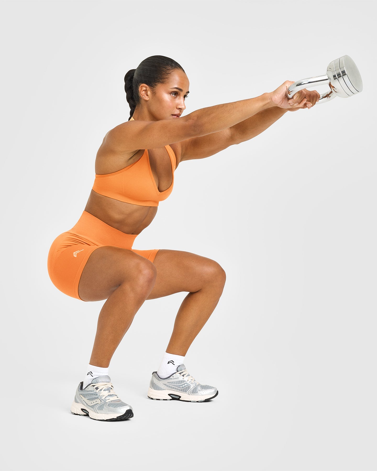 EffortlessLift Seamless Shorts with White Logo | Apricot Orange - Image 6
