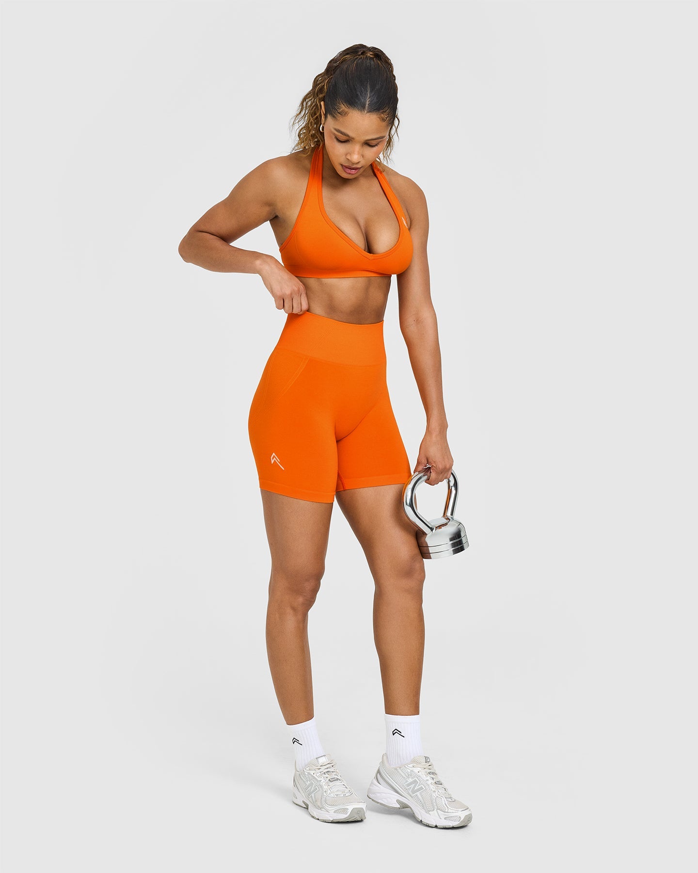 EffortlessLift Seamless Shorts with White Logo | Flame Orange - Image 3