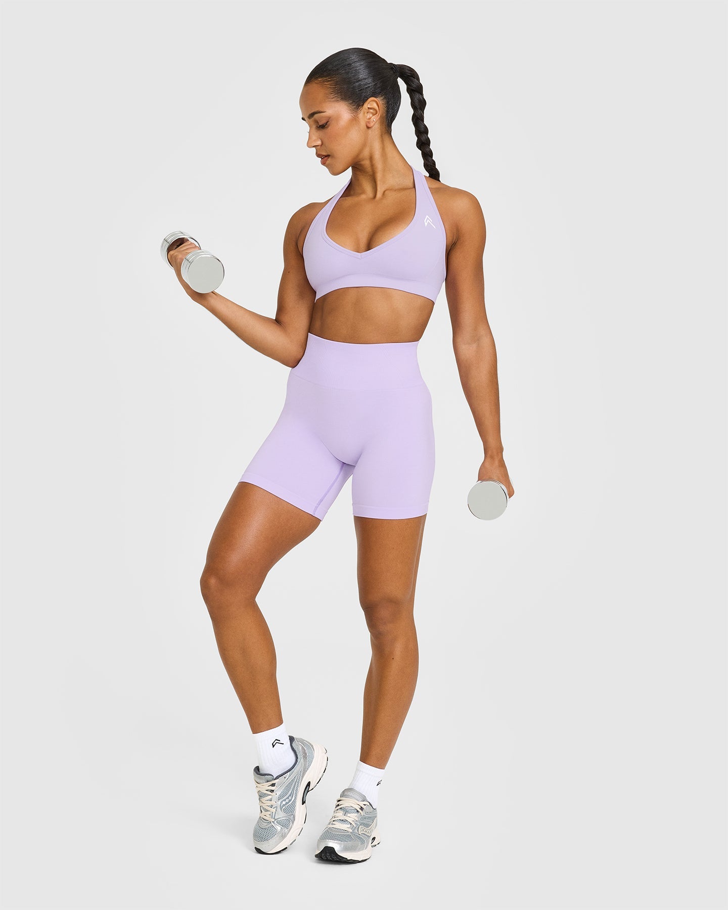 EffortlessLift Seamless Shorts with White Logo | Lavender Purple - Image 3