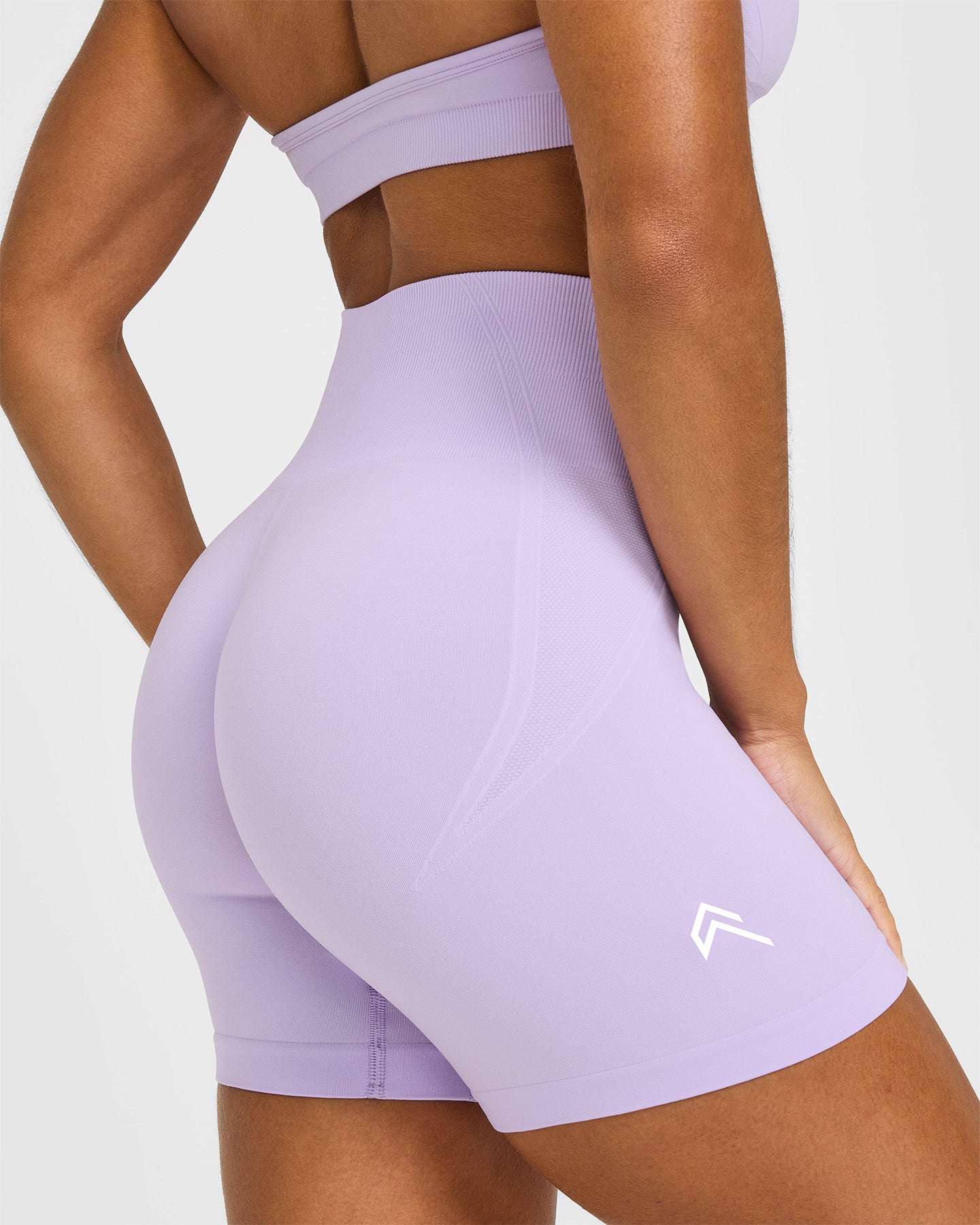 EffortlessLift Seamless Shorts with White Logo | Lavender Purple - Image 4