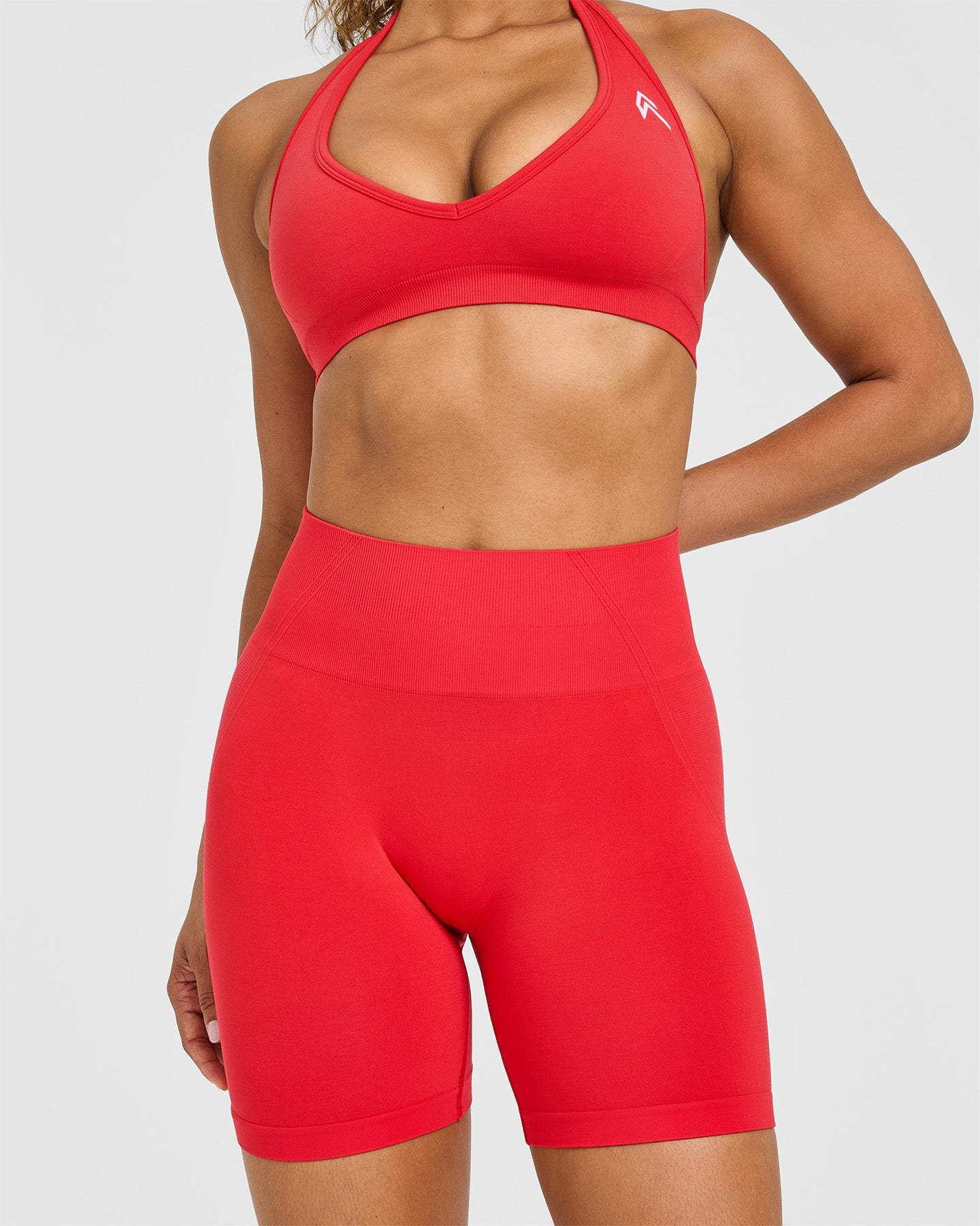 EffortlessLift Seamless Shorts with White Logo | Muscle Mommy Red - Image 5