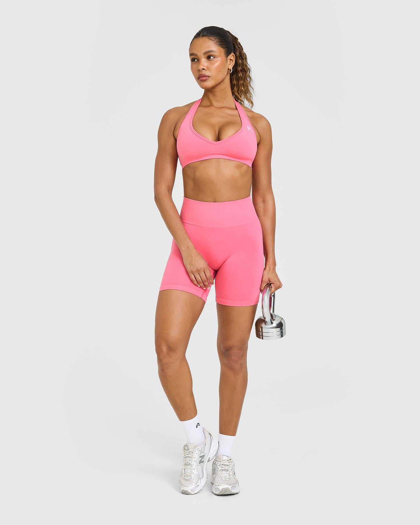 EffortlessLift Seamless Shorts with White Logo | Peony Pink - Image 3