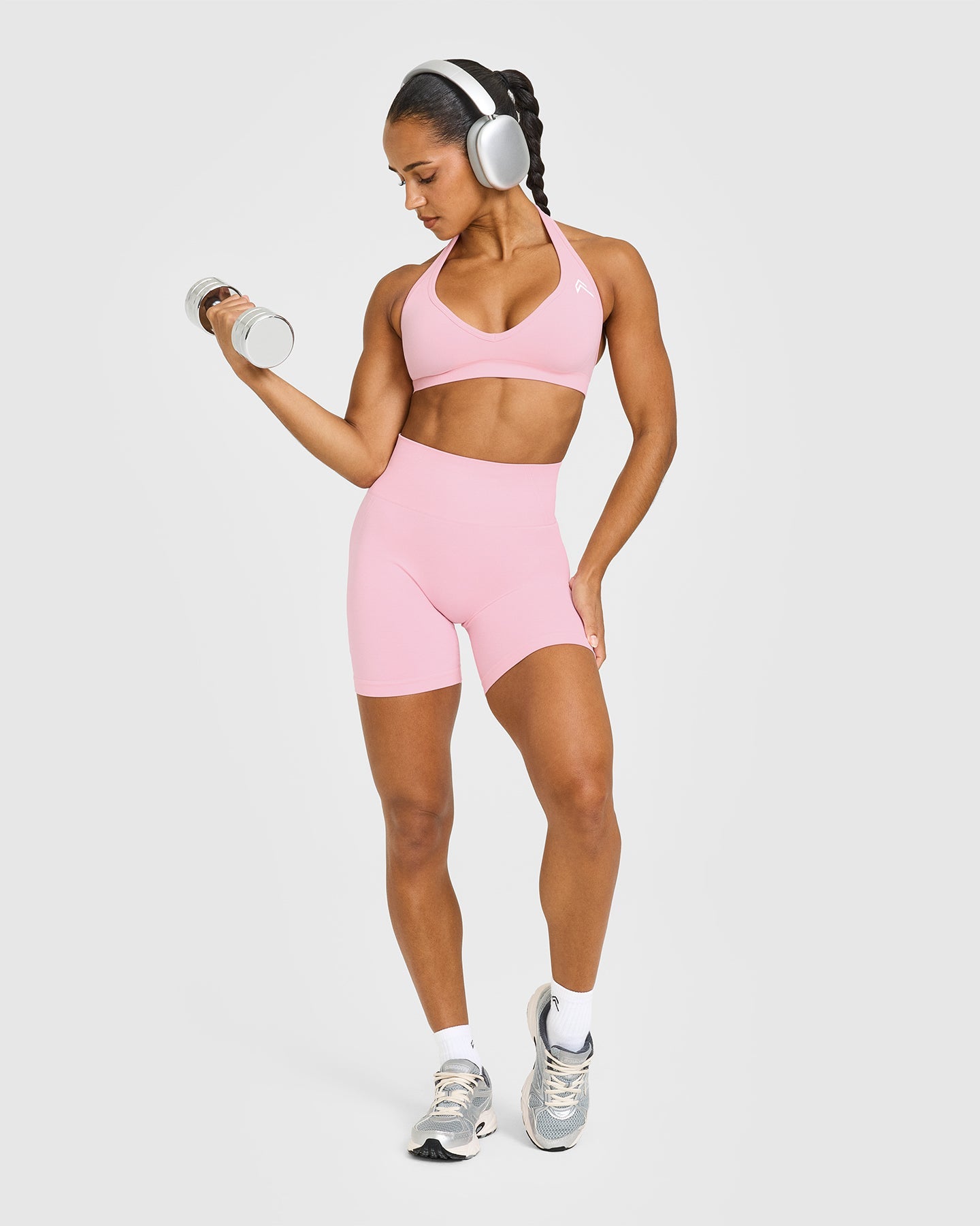 EffortlessLift Seamless Shorts with White Logo | Petal Pink - Image 3
