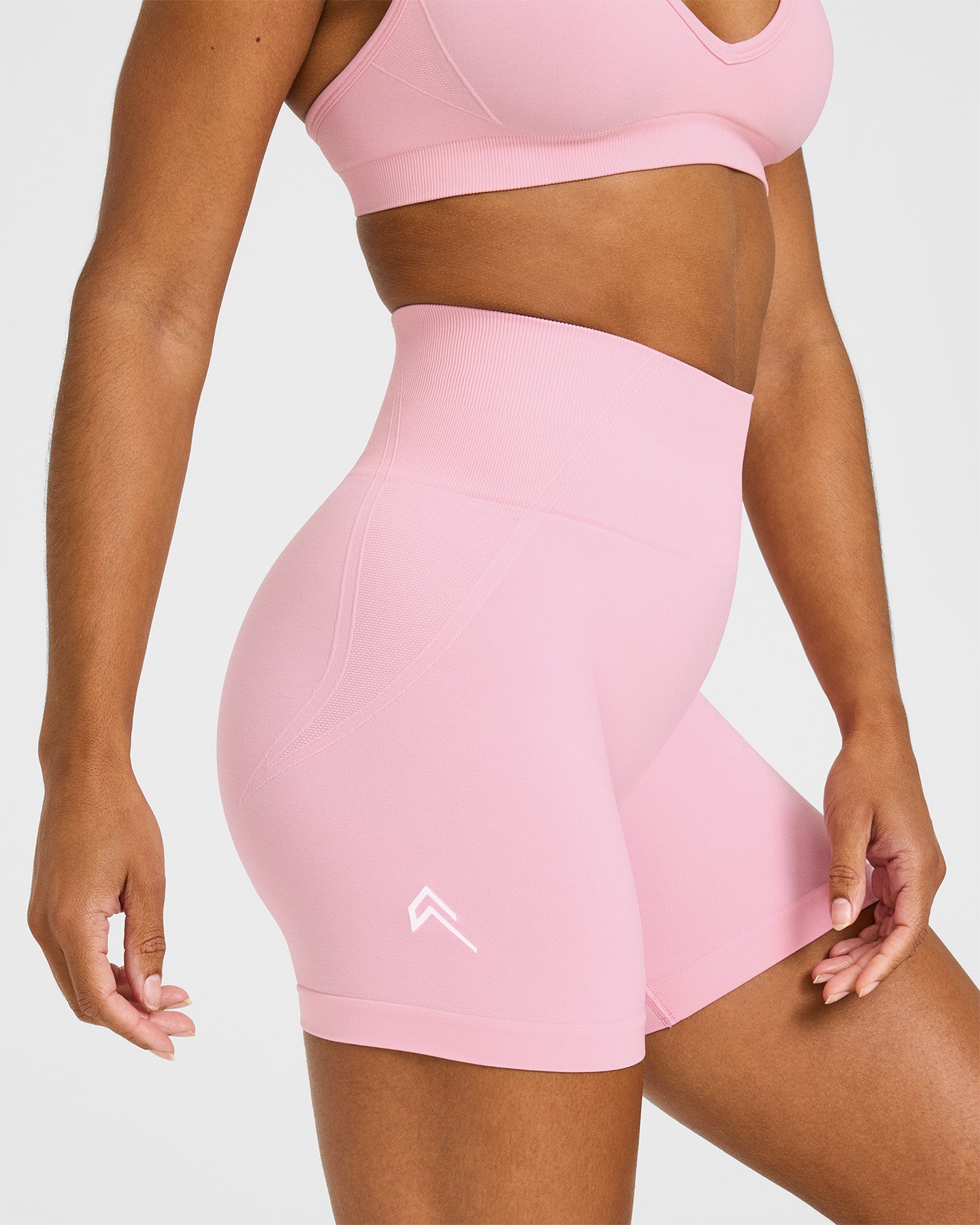 EffortlessLift Seamless Shorts with White Logo | Petal Pink - Image 5