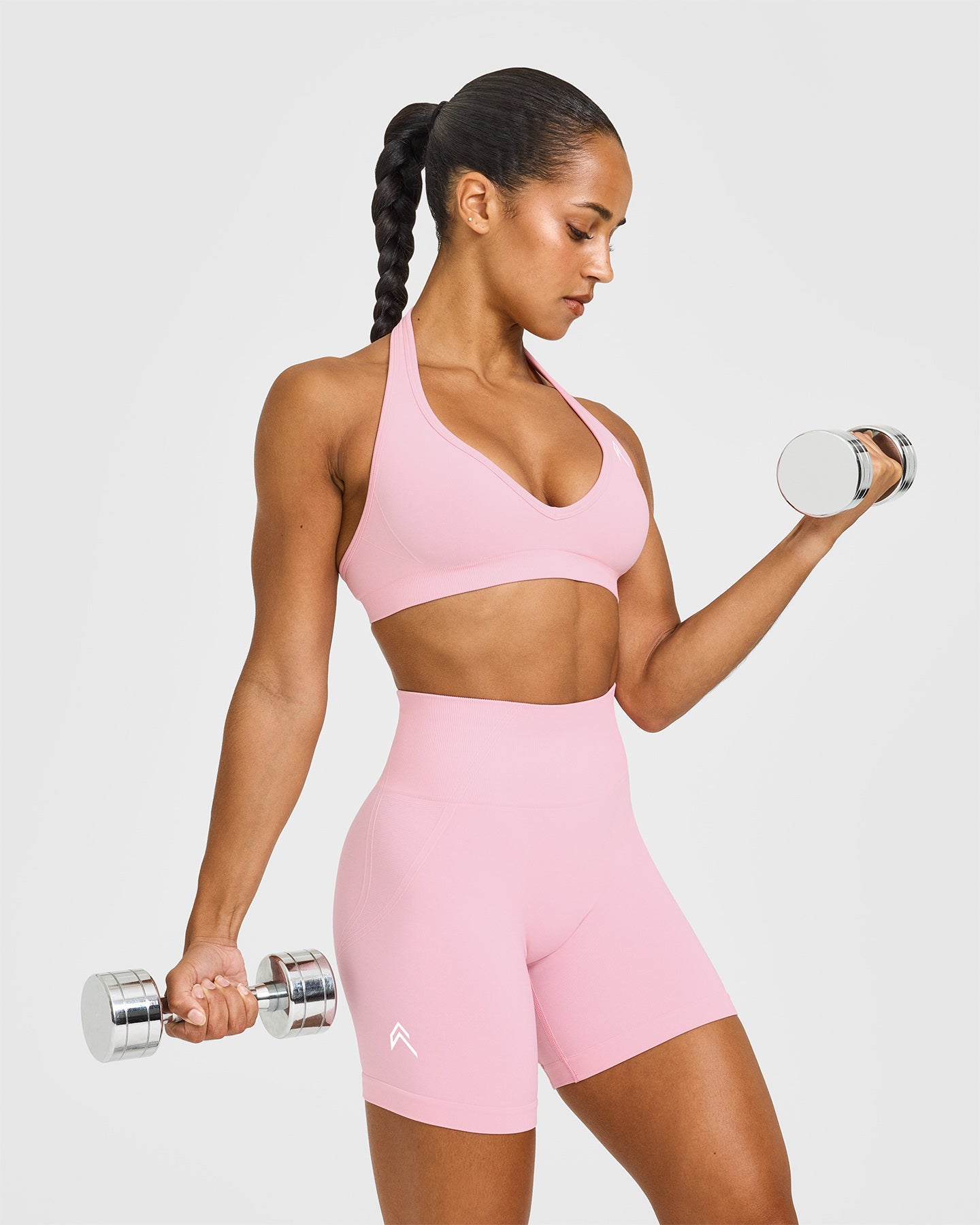 EffortlessLift Seamless Shorts with White Logo | Petal Pink - Image 6