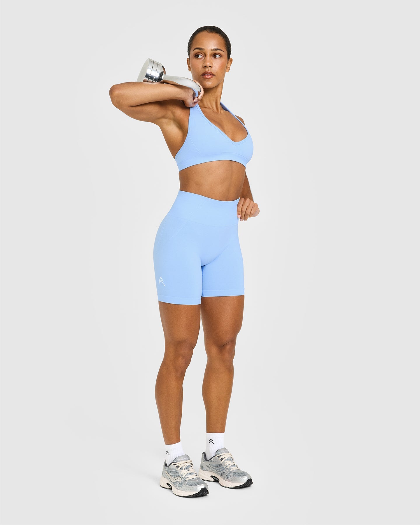 EffortlessLift Seamless Shorts with White Logo | Powdered Blue - Image 3