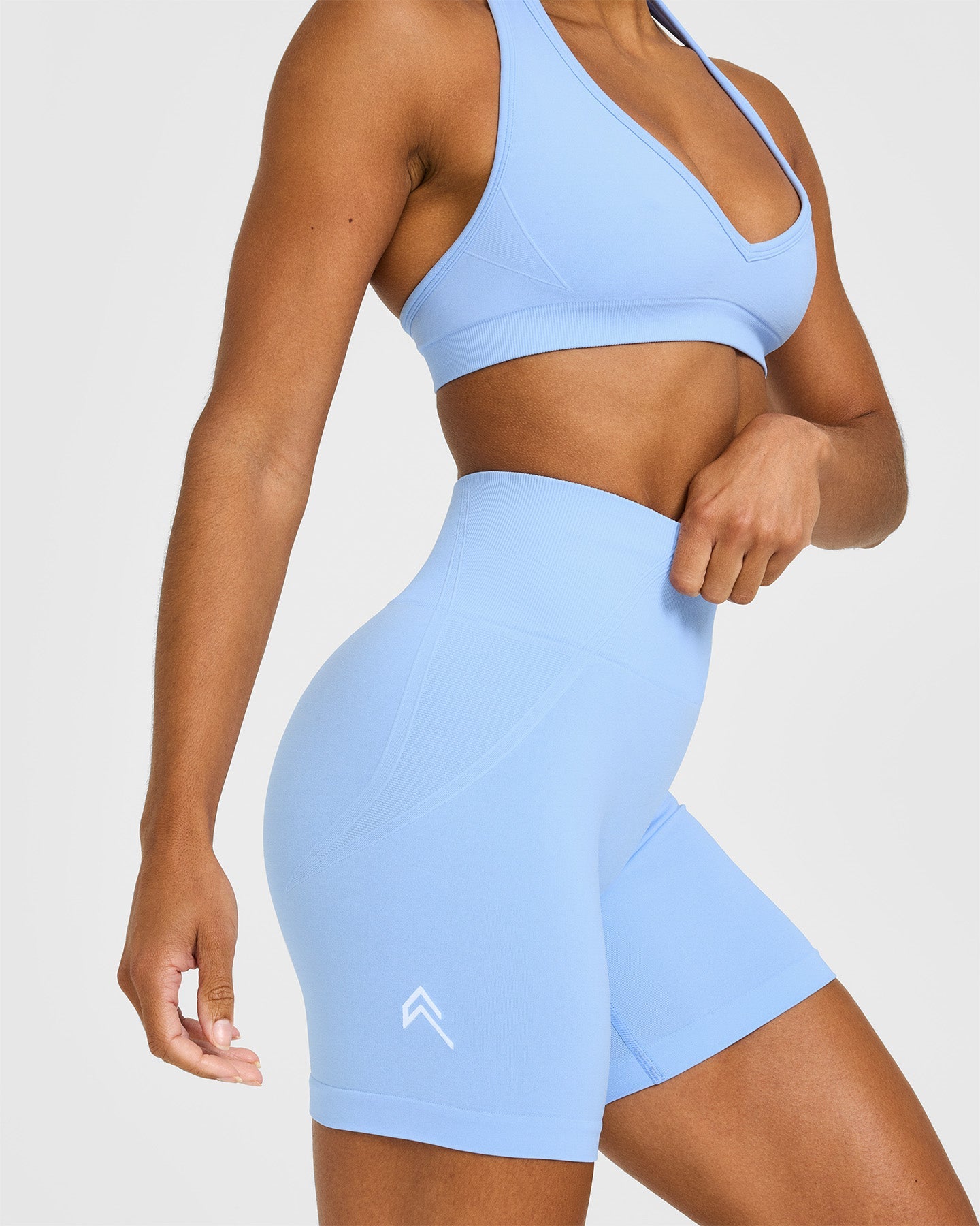 EffortlessLift Seamless Shorts with White Logo | Powdered Blue - Image 5