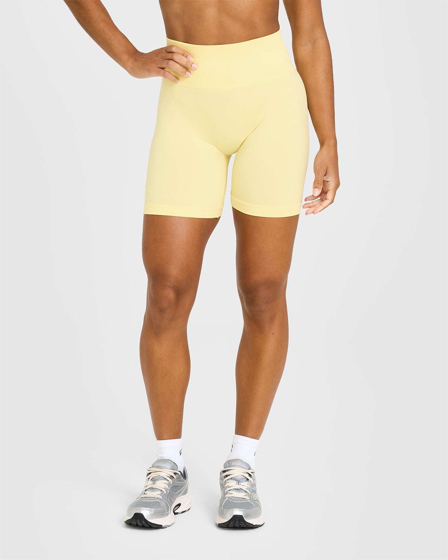 EffortlessLift Seamless Shorts with White Logo | Sherbert Yellow