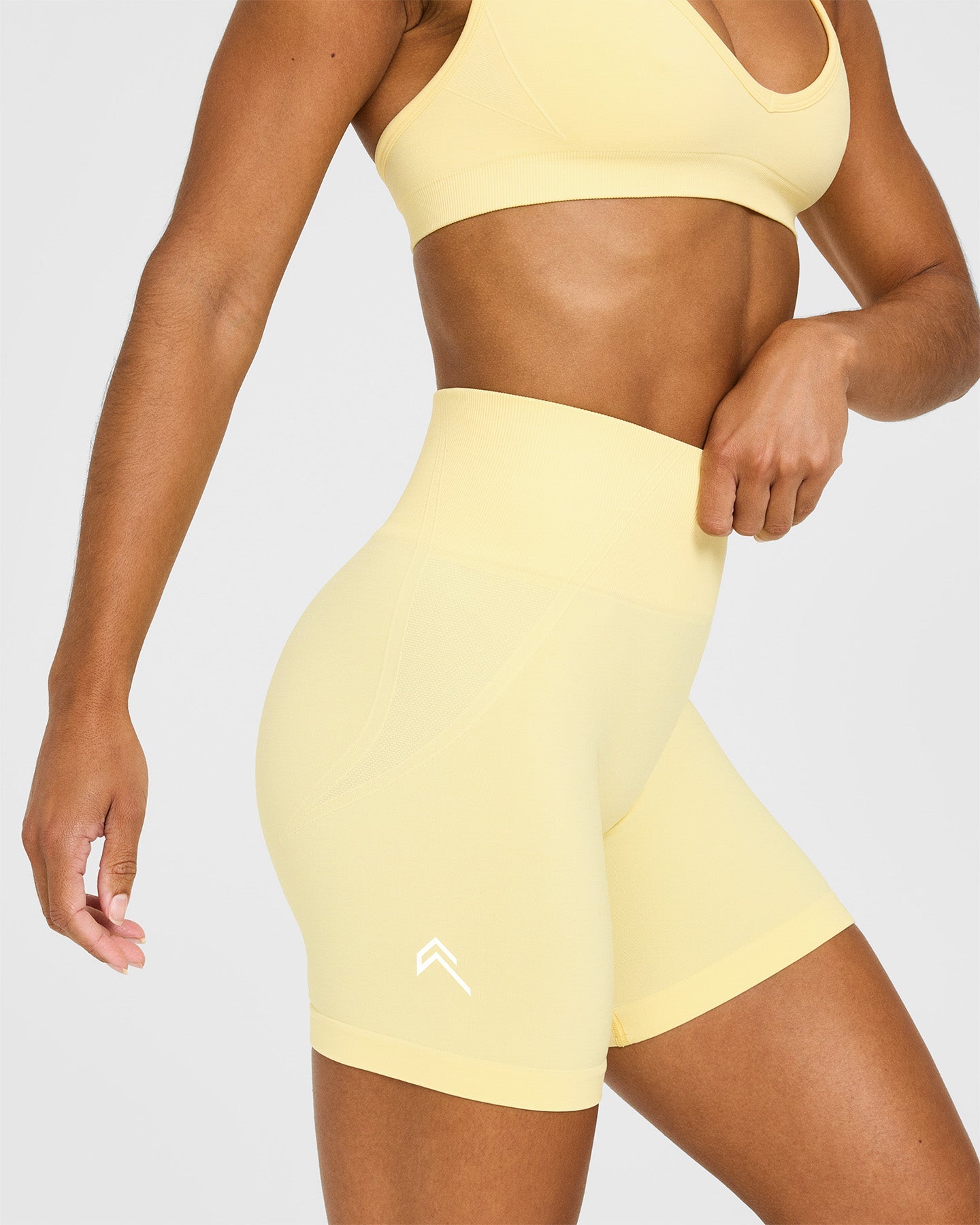 EffortlessLift Seamless Shorts with White Logo | Sherbert Yellow - Image 5