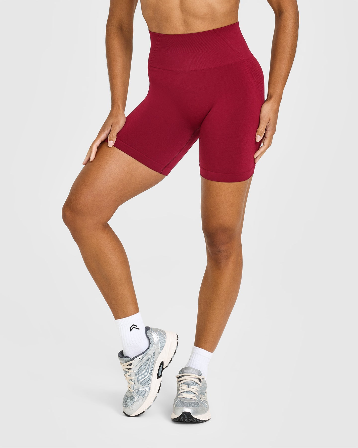 Alternative view of EffortlessLift Seamless Shorts with White Logo | Claret Red