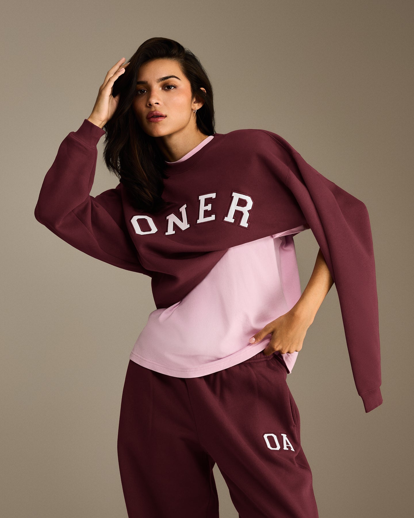 Alternative view of Foundations Oversized Oner Girlfriend Joggers | Rosewood