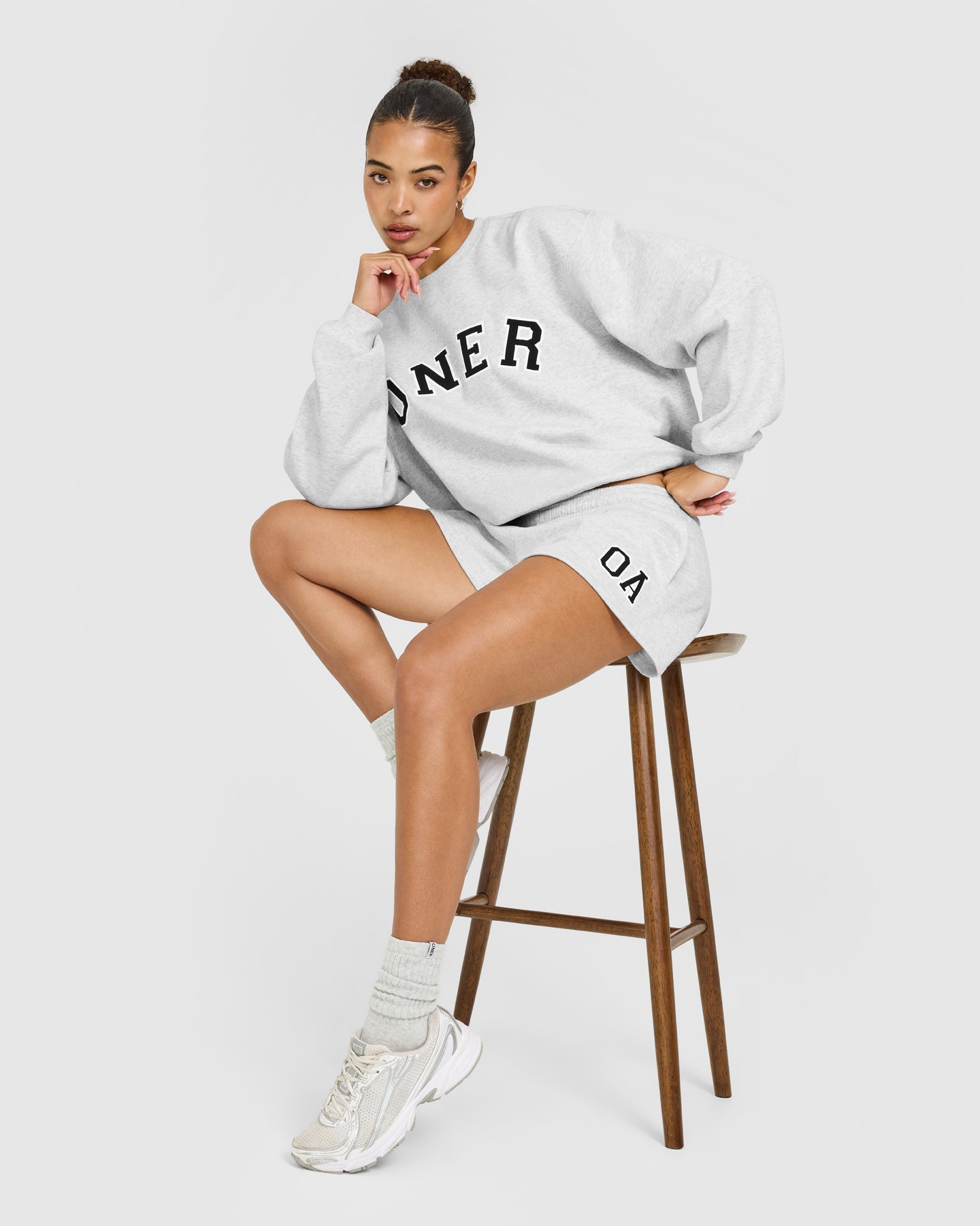 Foundations Oversized Oner Girlfriend Shorts | Light Grey Marl - Image 6