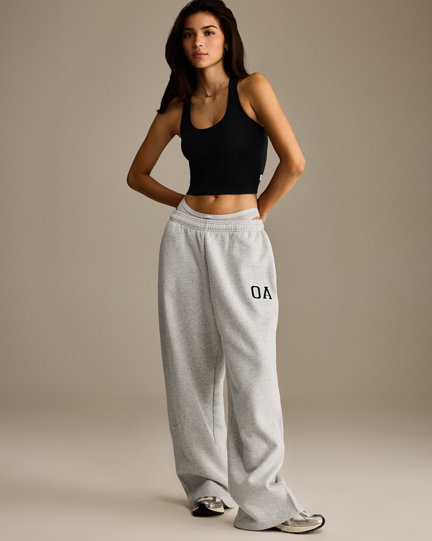Alternative view of Foundations Oversized Oner Girlfriend Straight Leg Joggers | Light Grey Marl