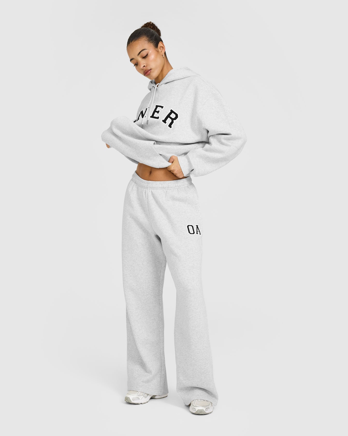 Foundations Oversized Oner Girlfriend Straight Leg Joggers | Light Grey Marl - Image 3