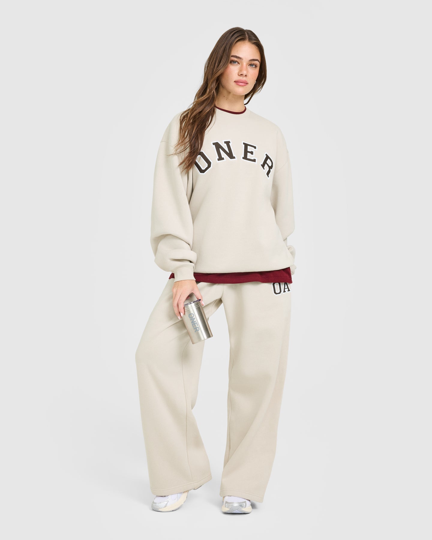 Foundations Oversized Oner Girlfriend Straight Leg Joggers | Sand - Image 3