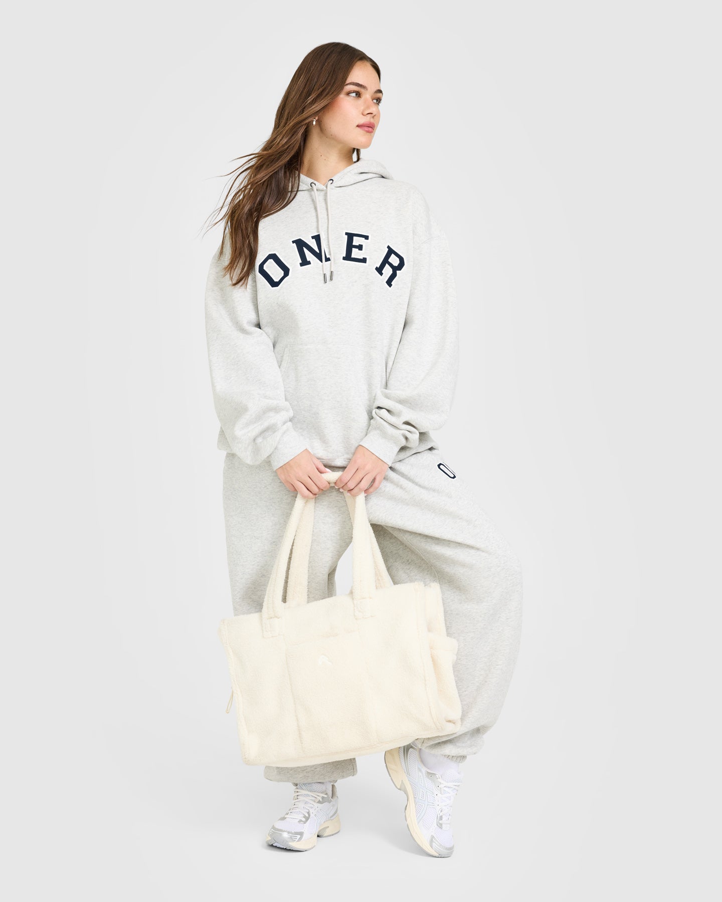 Foundations Oversized Oner Girlfriend Hoodie | Light Grey Marl - Image 3