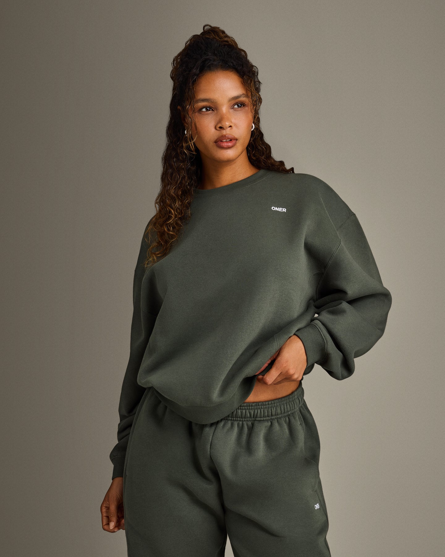 Alternative view of Foundations Crew Neck Sweatshirt | Dark Khaki