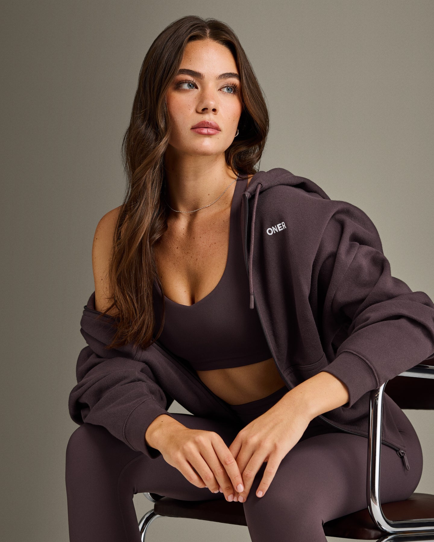 Alternative view of Mid Weight Relaxed Zip Through Hoodie | Umber Brown