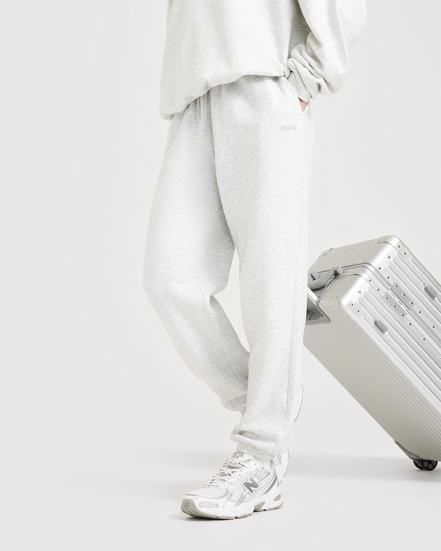Mid Weight Relaxed Joggers | Light Grey Marl - Image 6