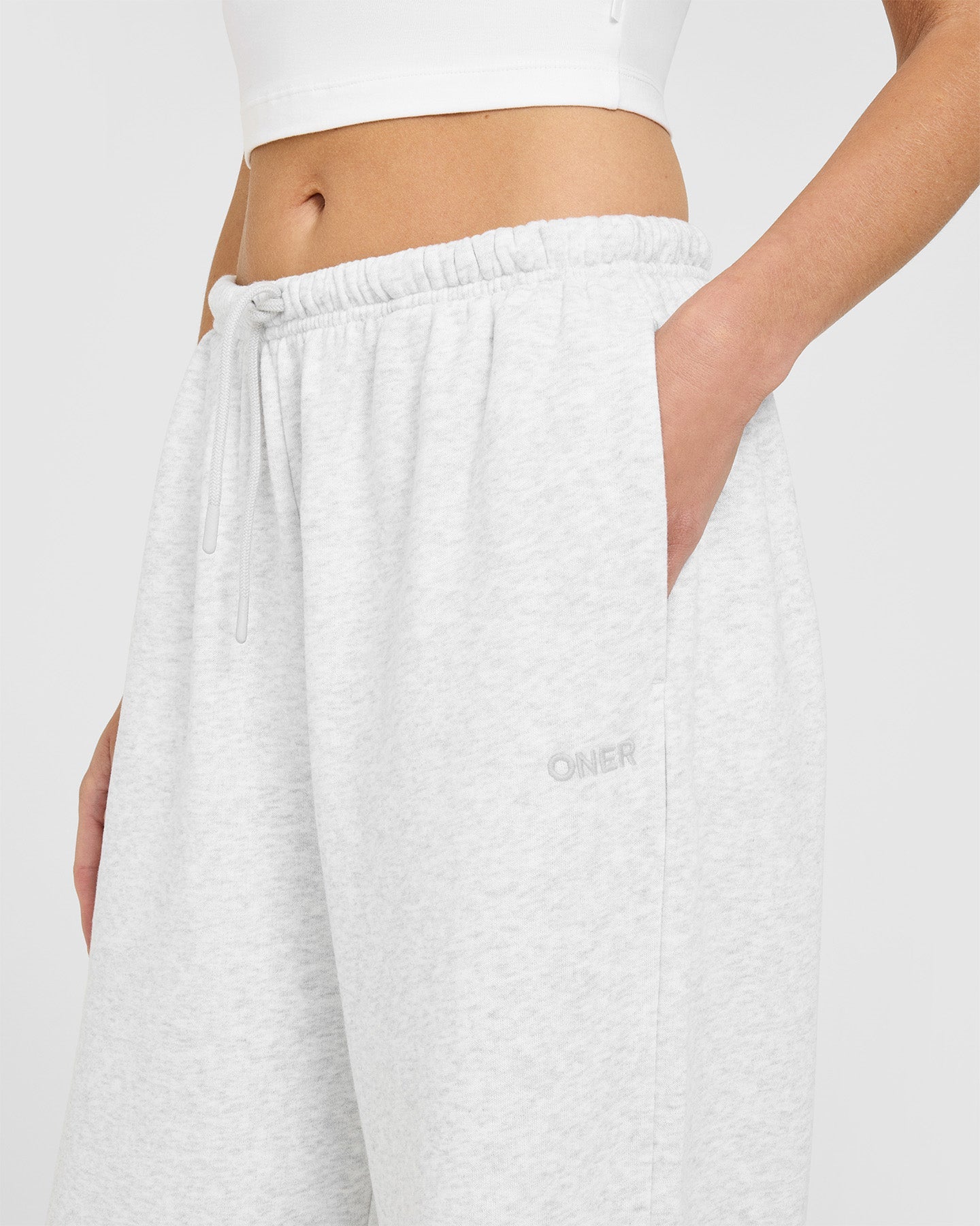 Mid Weight Relaxed Straight Leg Joggers | Light Grey Marl - Image 4