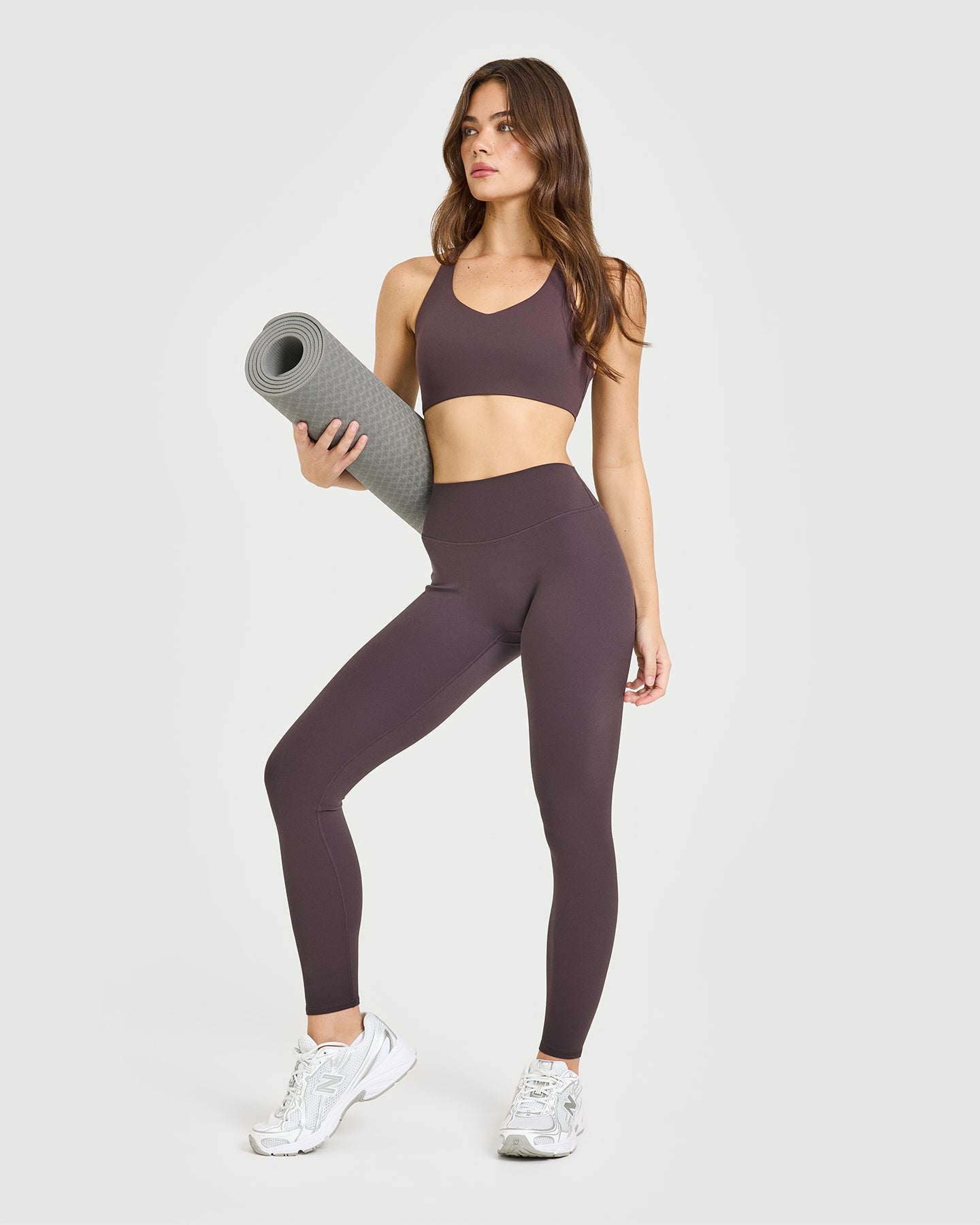 SoftMotion High Waisted Leggings with White Logo | Dark Umber Brown - Image 3