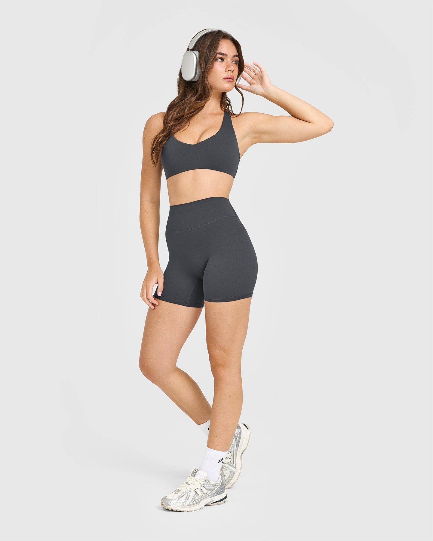 SoftMotion High Waisted Shorts 6" with White Logo | Coal - Image 3