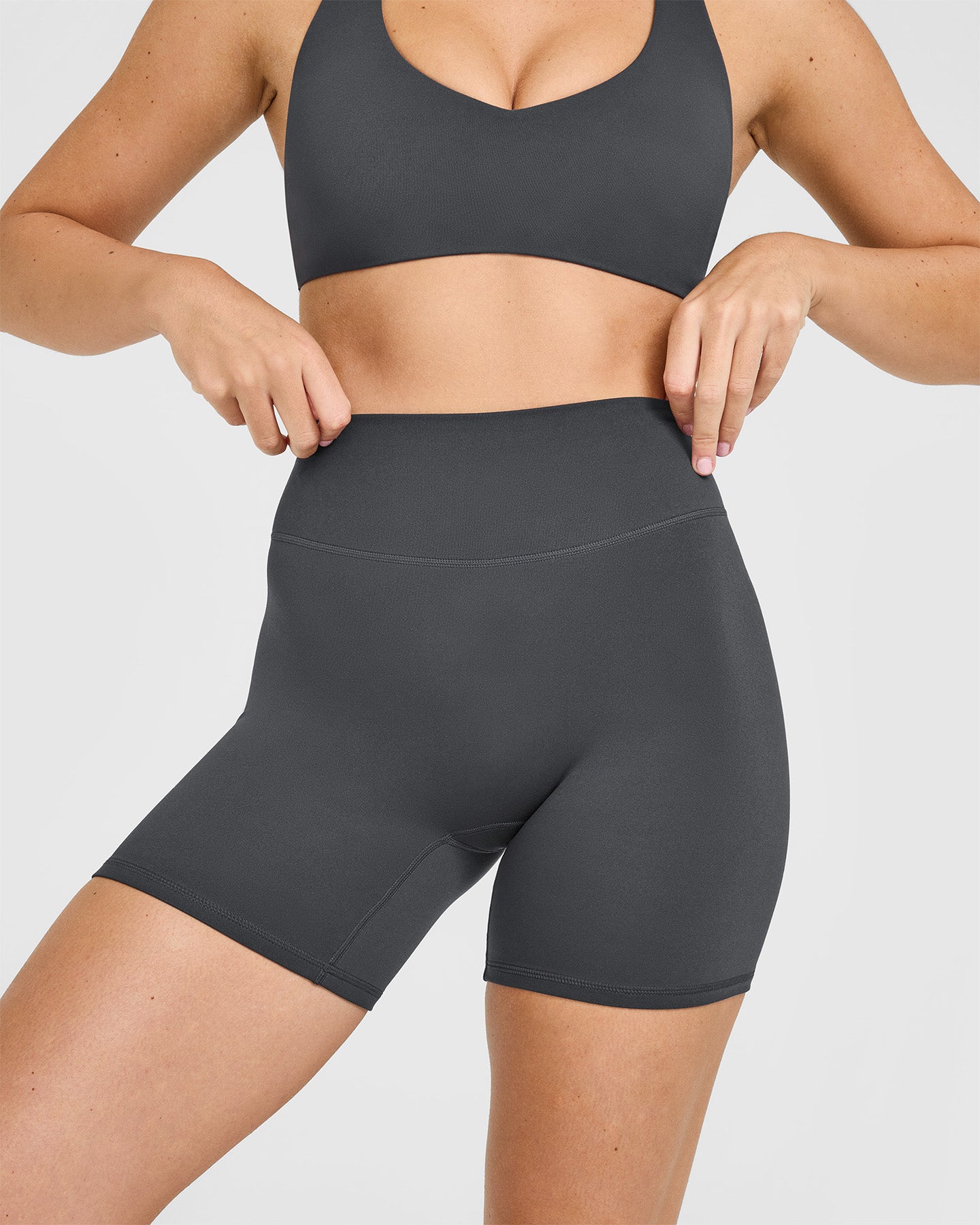 SoftMotion High Waisted Shorts 6" with White Logo | Coal - Image 4