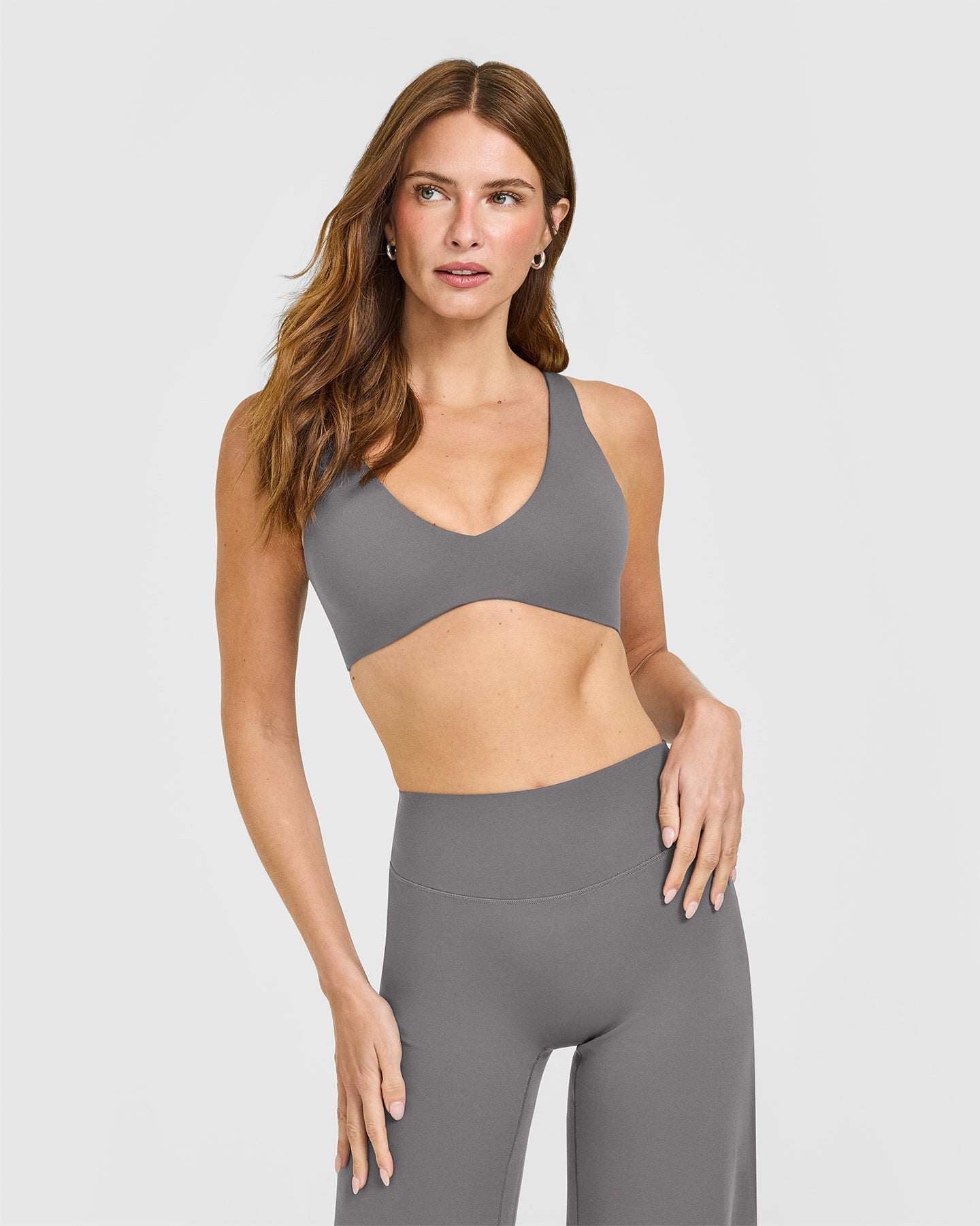 SoftMotion Scoop Back Bralette with White Logo | Ash Grey