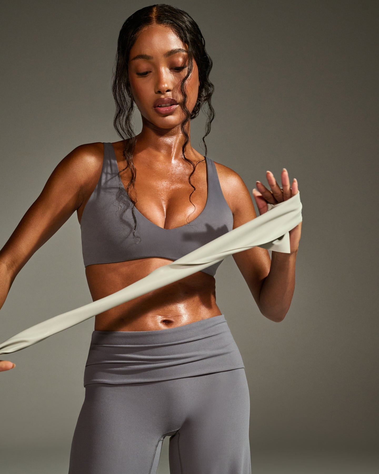 Alternative view of SoftMotion Scoop Back Bralette with White Logo | Ash Grey