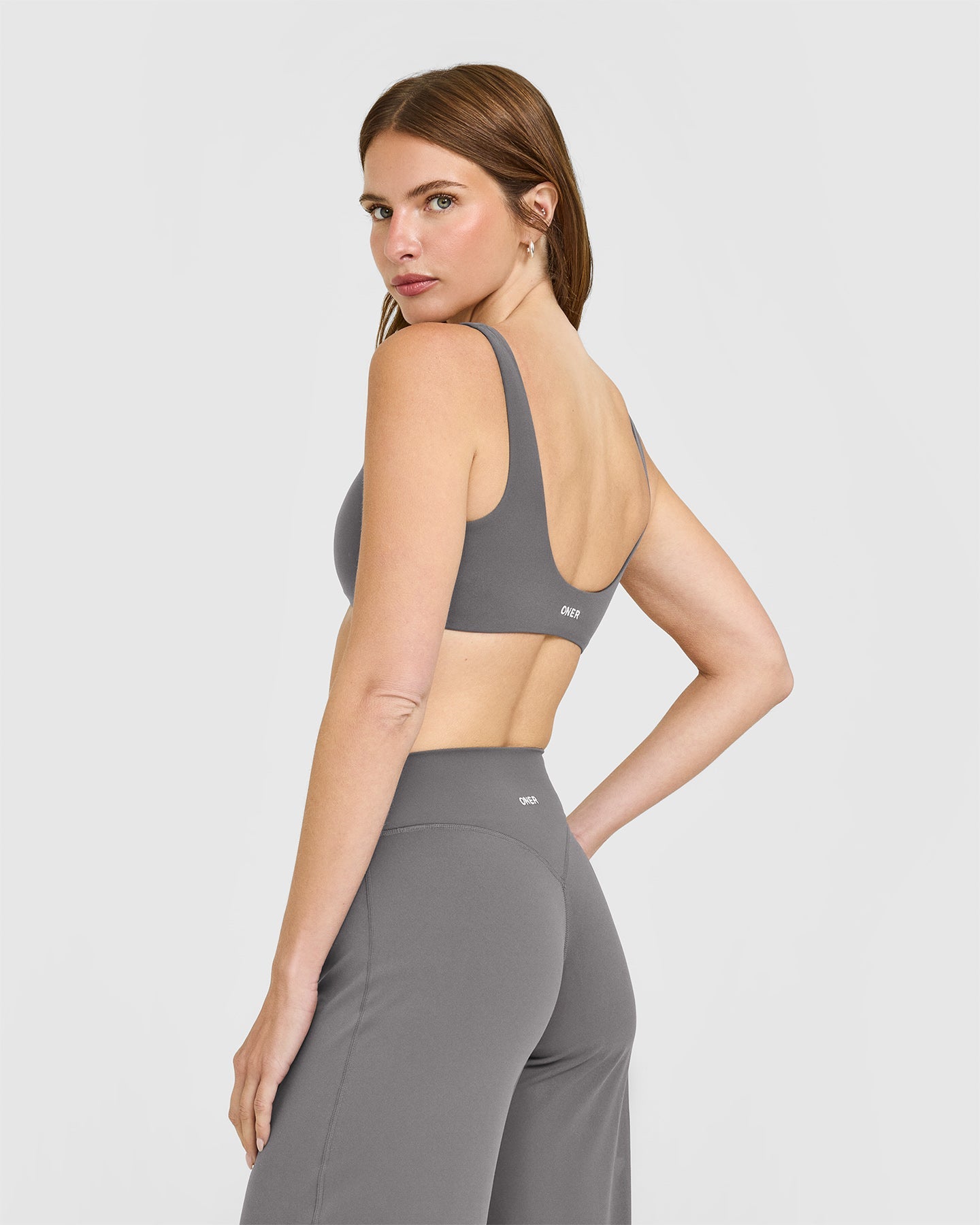 SoftMotion Scoop Back Bralette with White Logo | Ash Grey - Image 6