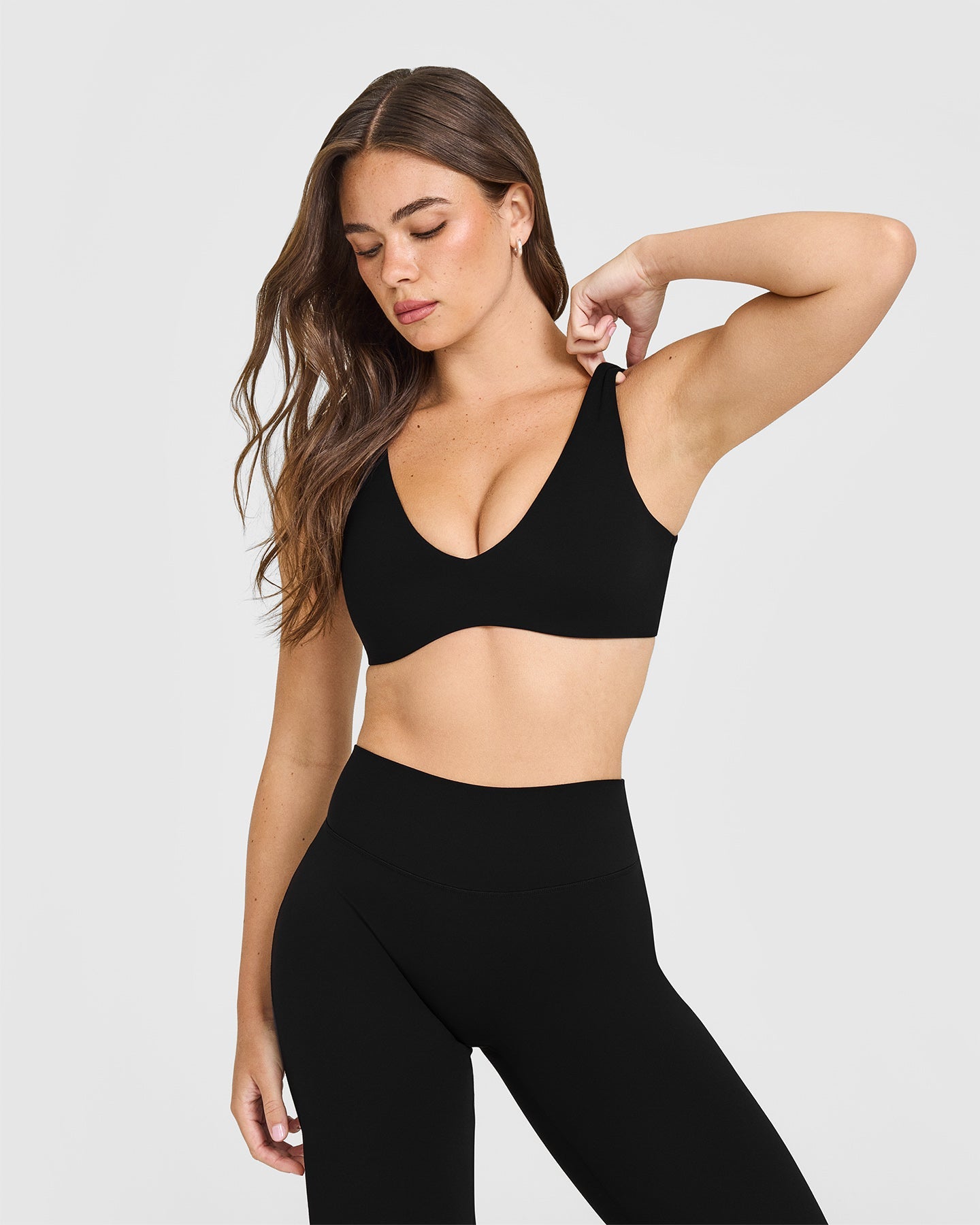 SoftMotion Scoop Back Bralette with White Logo | Black
